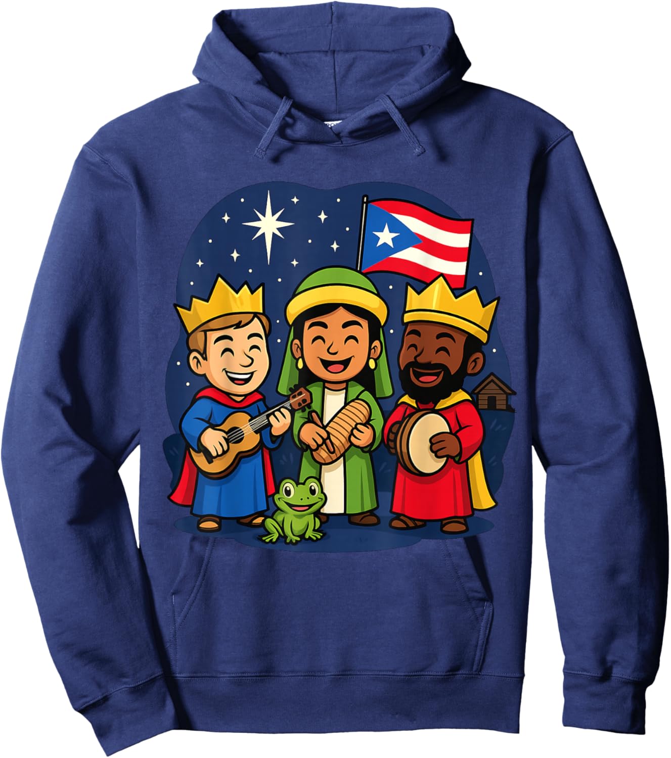 Puerto Rican Flag Funny Three Kings Day Navidad Coqui Hoodie - Hoodie | Navy