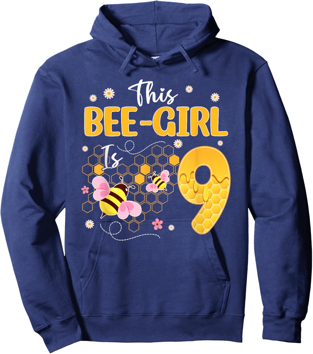 This Bee-Day Girl is 9 Year Old Birthday Bee Theme Party Hoodie - Hoodie | Navy