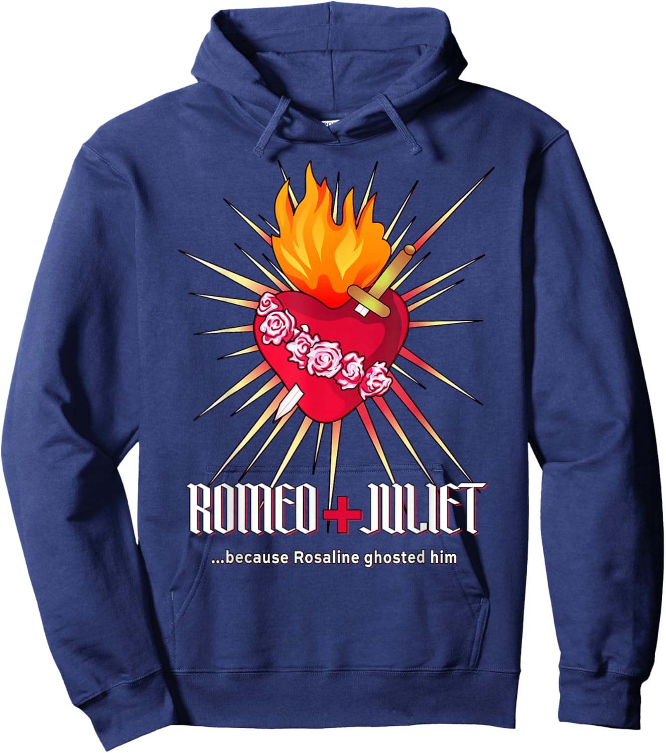 Romeo + Juliet Sacred Heart, Gothic Romance Tragic Love Hoodie - Hoodie | Navy