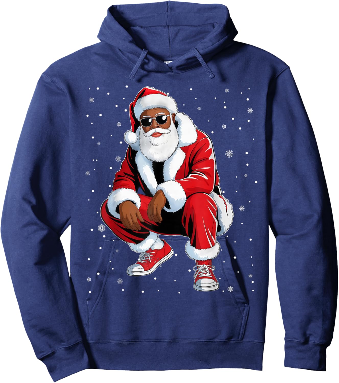 African American Funny Christmas Outfit Afro Santa Claus Hoodie - Hoodie | Navy