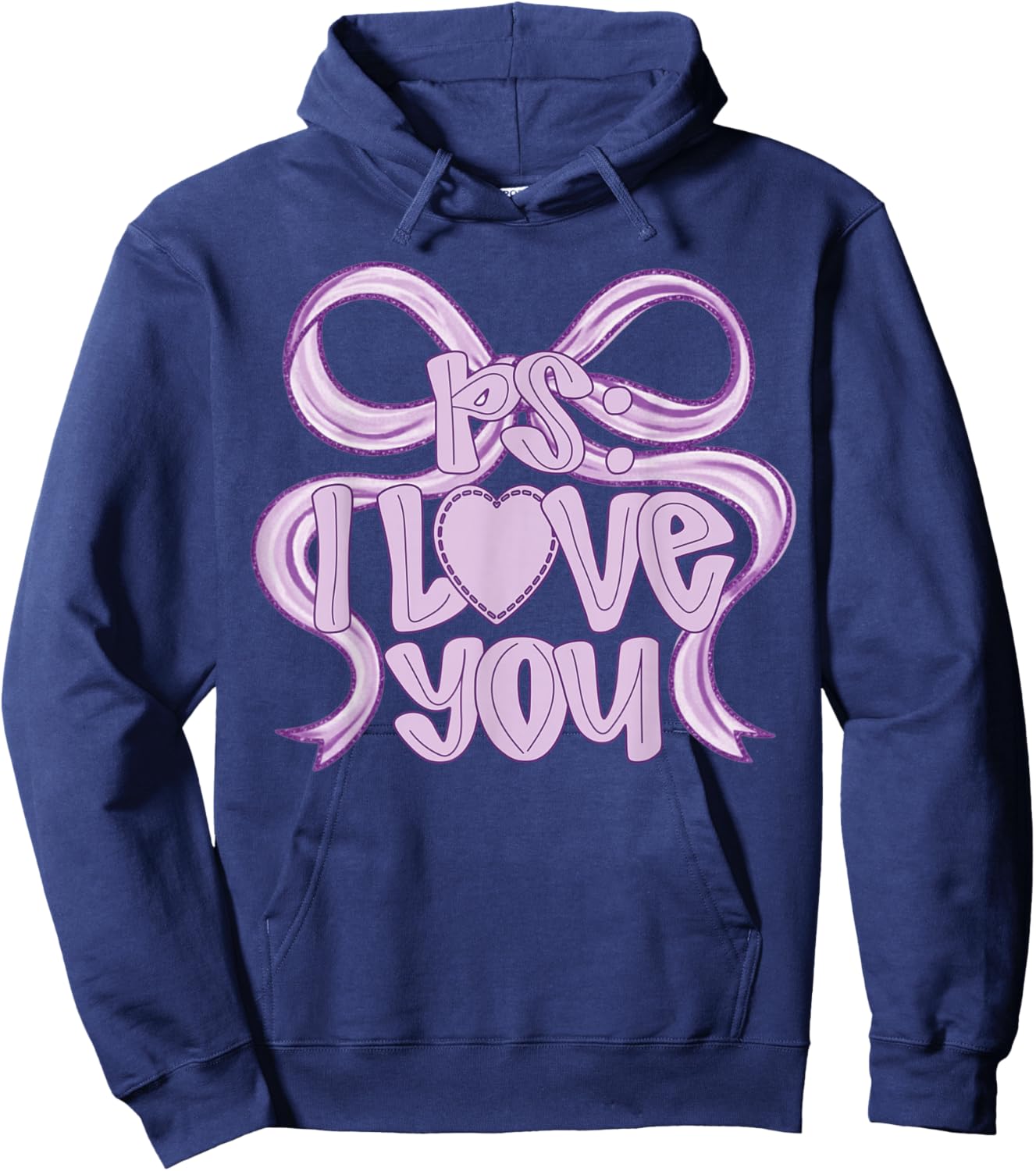 PS I Love You Day Valentine's Day Coquette Bow Purple Heart Hoodie - Hoodie | Navy