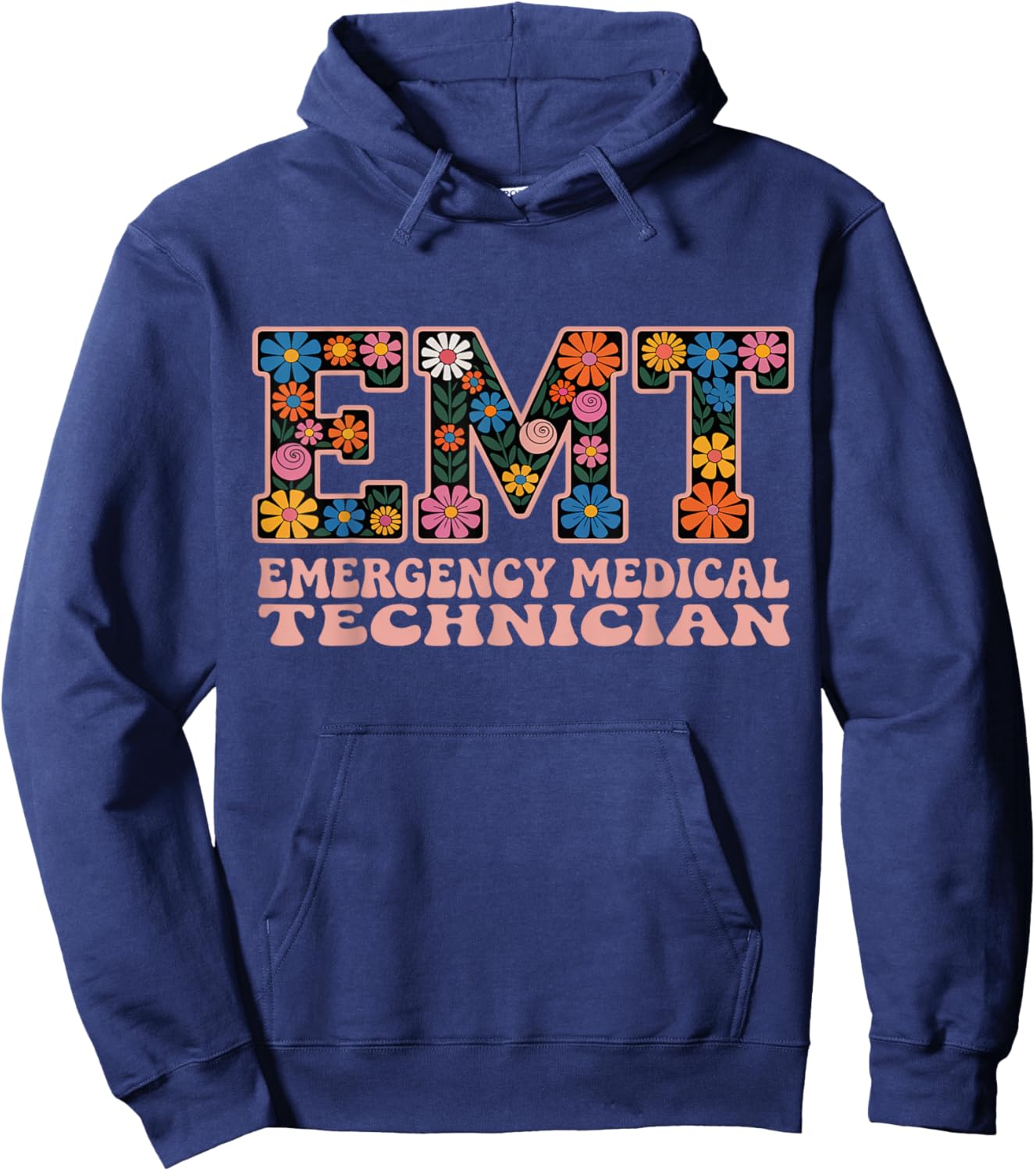 Groovy Floral EMT Emergency Medical Technician Paramedic Hoodie - Hoodie | Navy