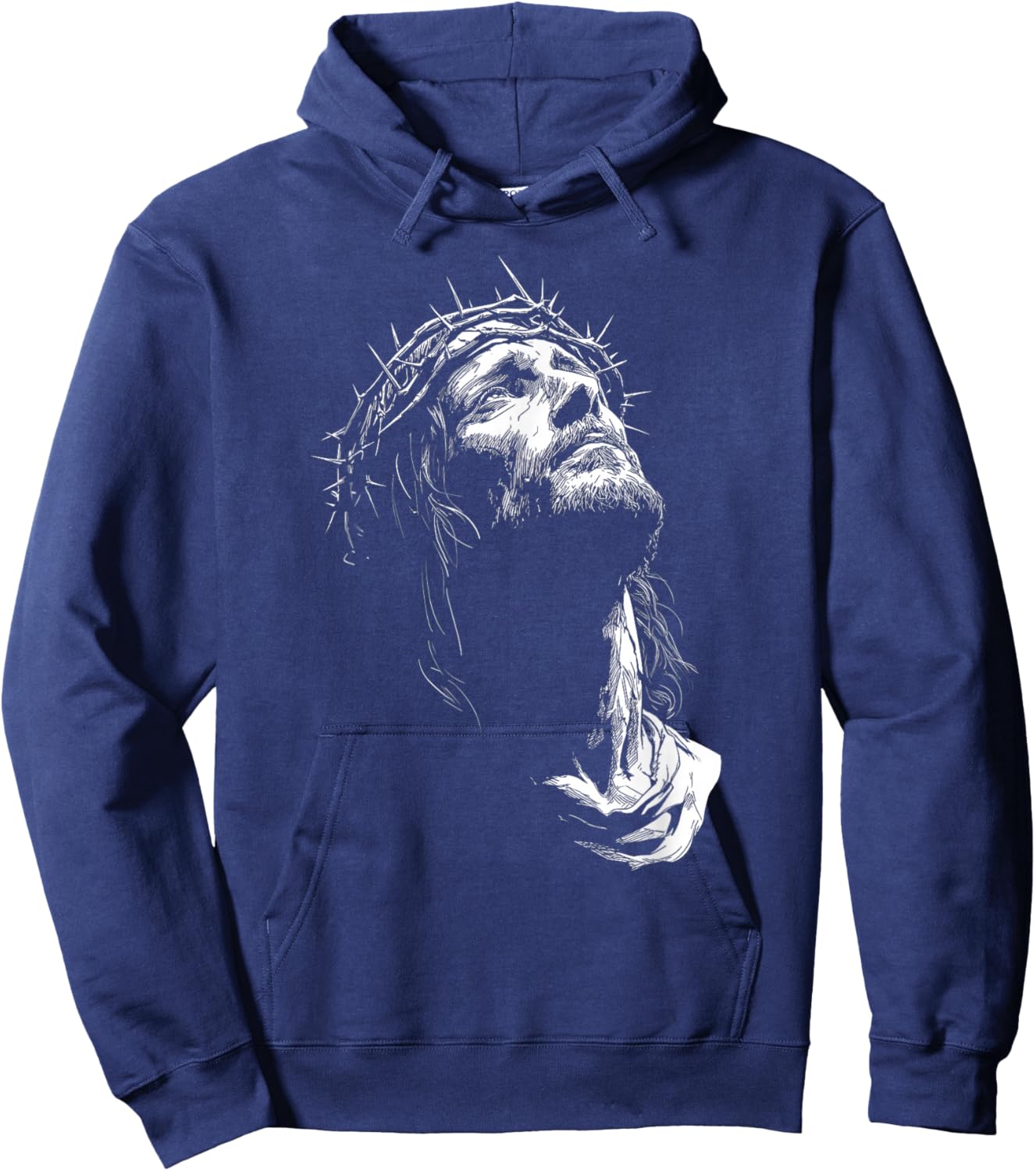 Jesus Christ Crown of Thorns Black and White Line Art Hoodie - Hoodie | Navy