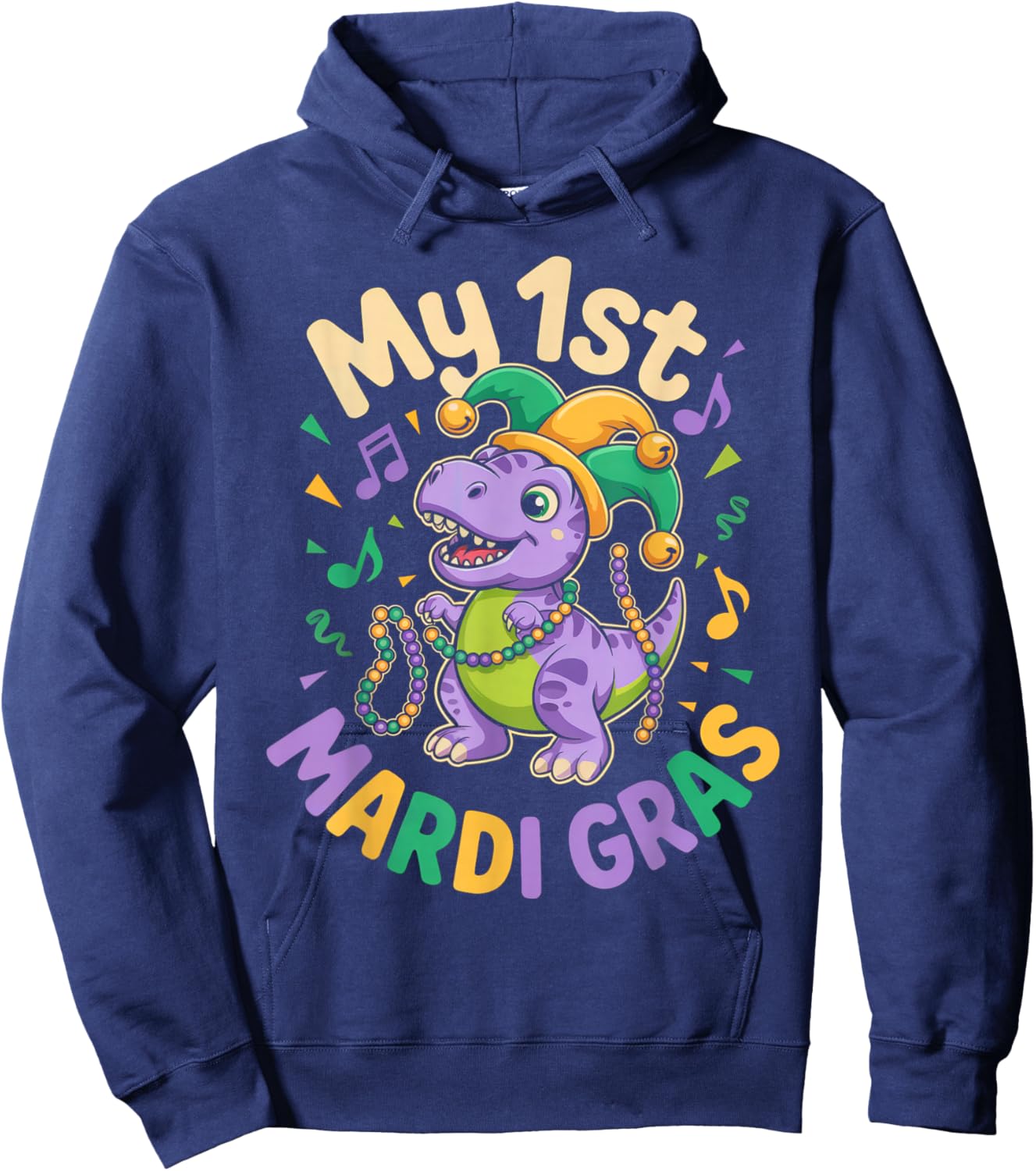 My First Mardi Gras Cute Dino Jester in Hat Hoodie - Hoodie | Navy