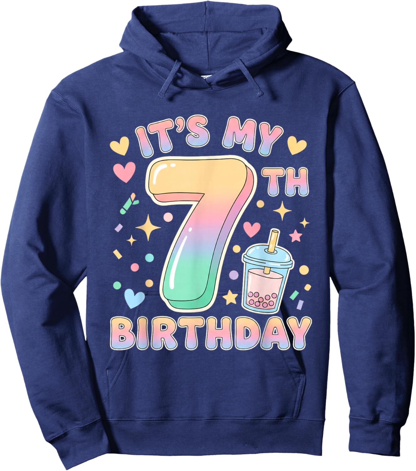 It's My 7th Birthday Bubble Boba Tea Party 7 Year Old Girl Hoodie - Hoodie | Navy