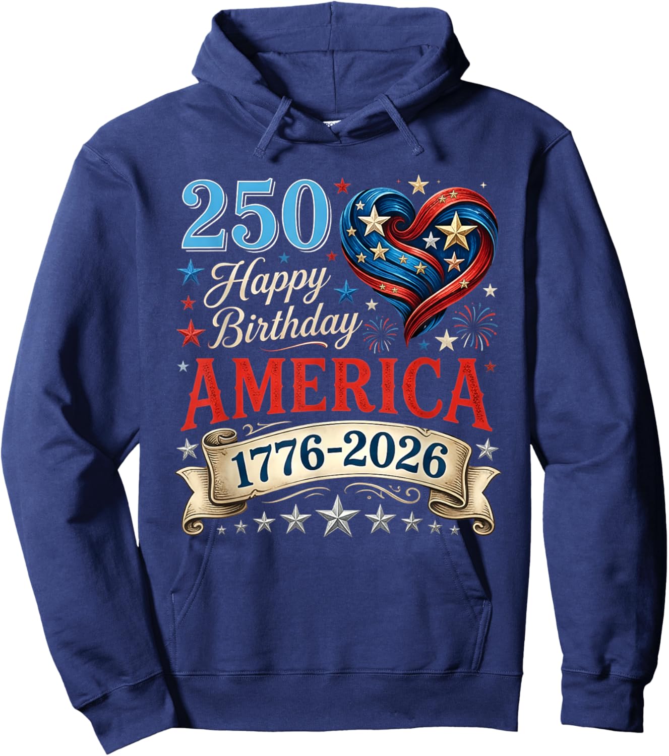 USA Hearts 1776 2026 July 4th 250th Birthday USA 250 Years Hoodie - Hoodie | Navy