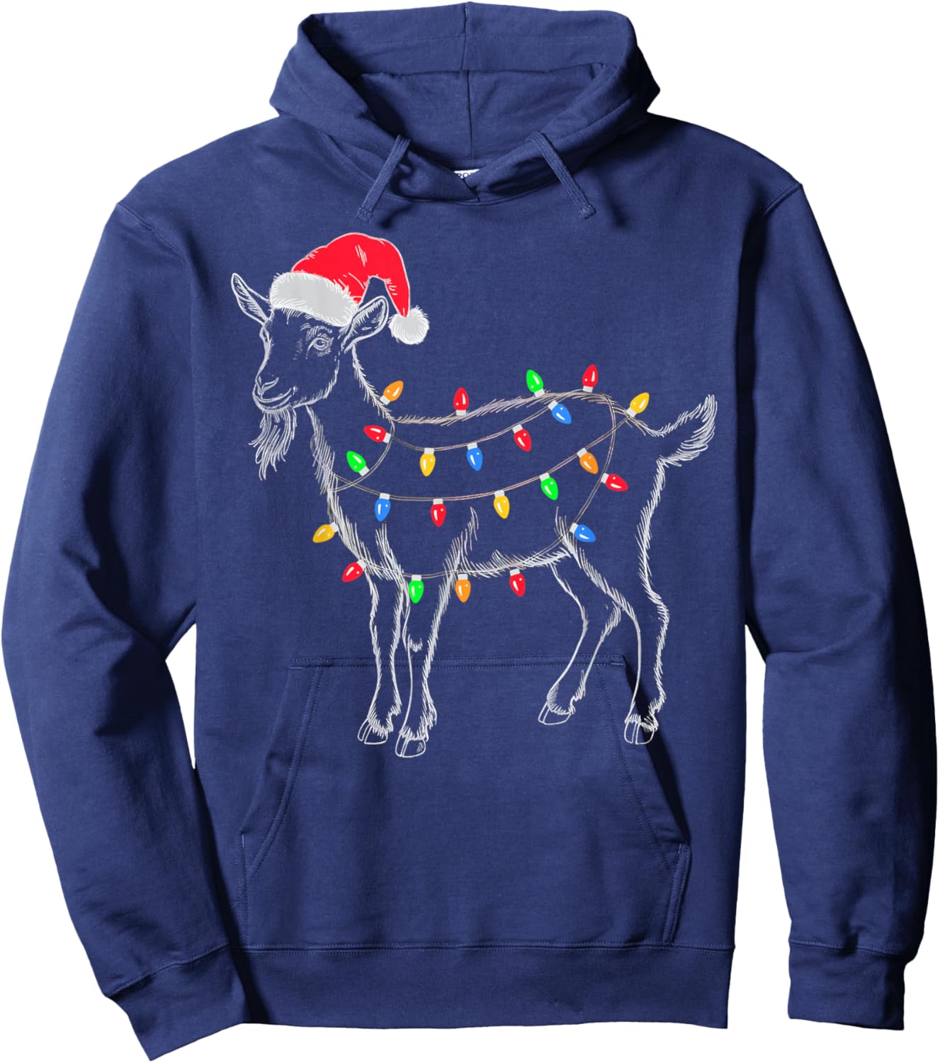 Goat Christmas Lights Santa Hat Xmas Pajamas Farm Animal Hoodie - Hoodie | Navy
