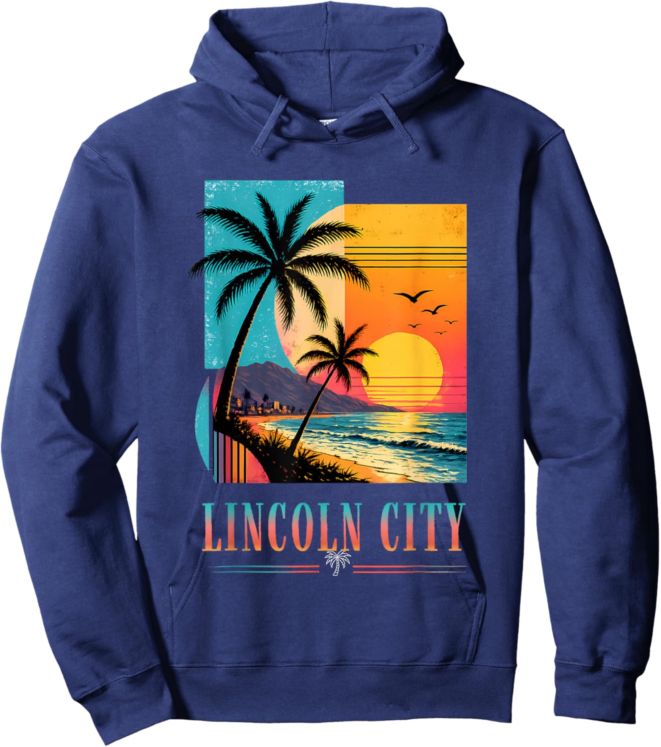 Lincoln City Beach Sunset 2026 Summer Vacation Retro Vibes Hoodie - Hoodie | Navy