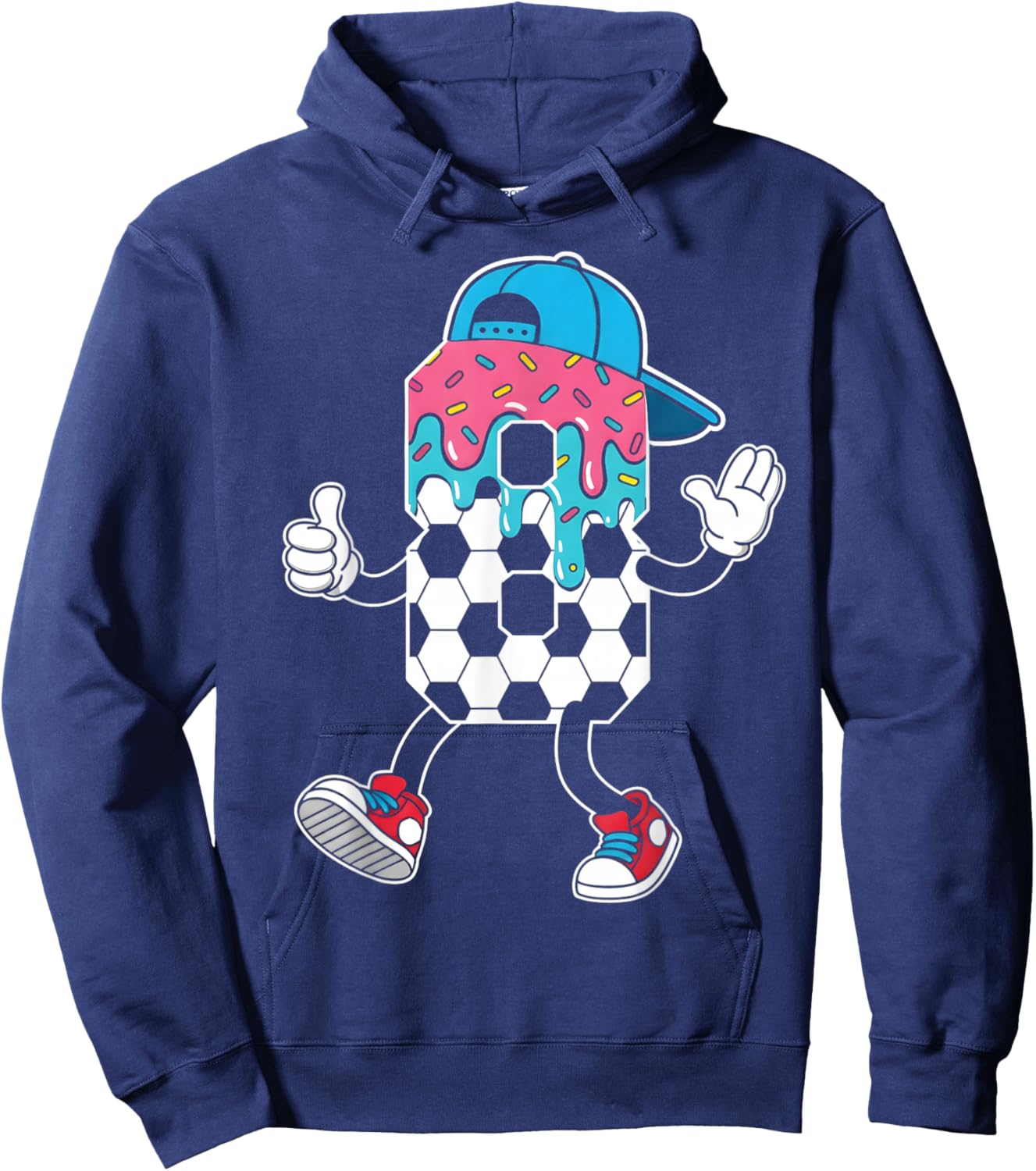 Soccer 8 Year Old Ice Cream Drip Youth 8th Birthday Boy 8 Hoodie - Hoodie | Navy