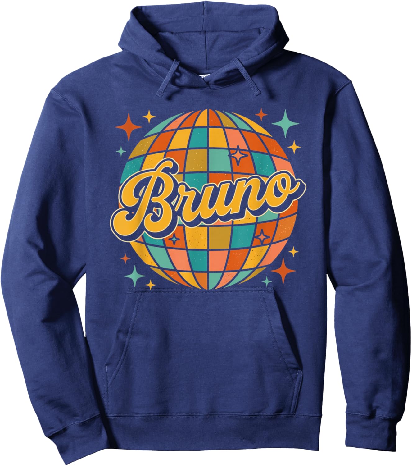 Bruno Retro Groovy Disco Ball Name Vintage 70s Style Hoodie - Hoodie | Navy