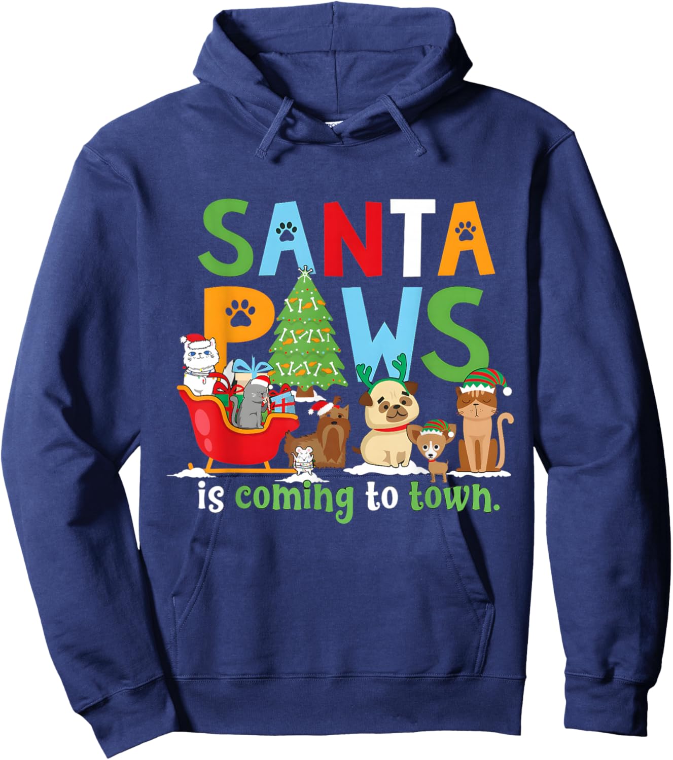 Santa Paws is Coming to Town Veterinarian Vet Tech Christmas Hoodie - Hoodie | Navy