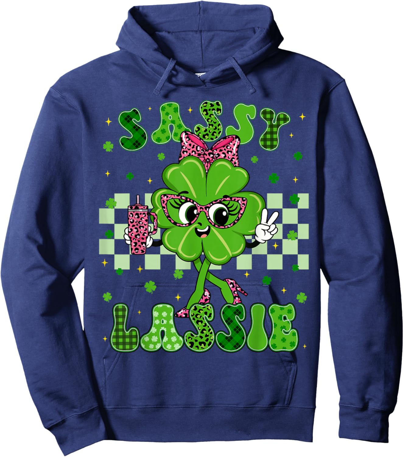 Funny Sassy Lassie Shamrock Leopard St Patricks Women Girl Hoodie - Hoodie | Navy