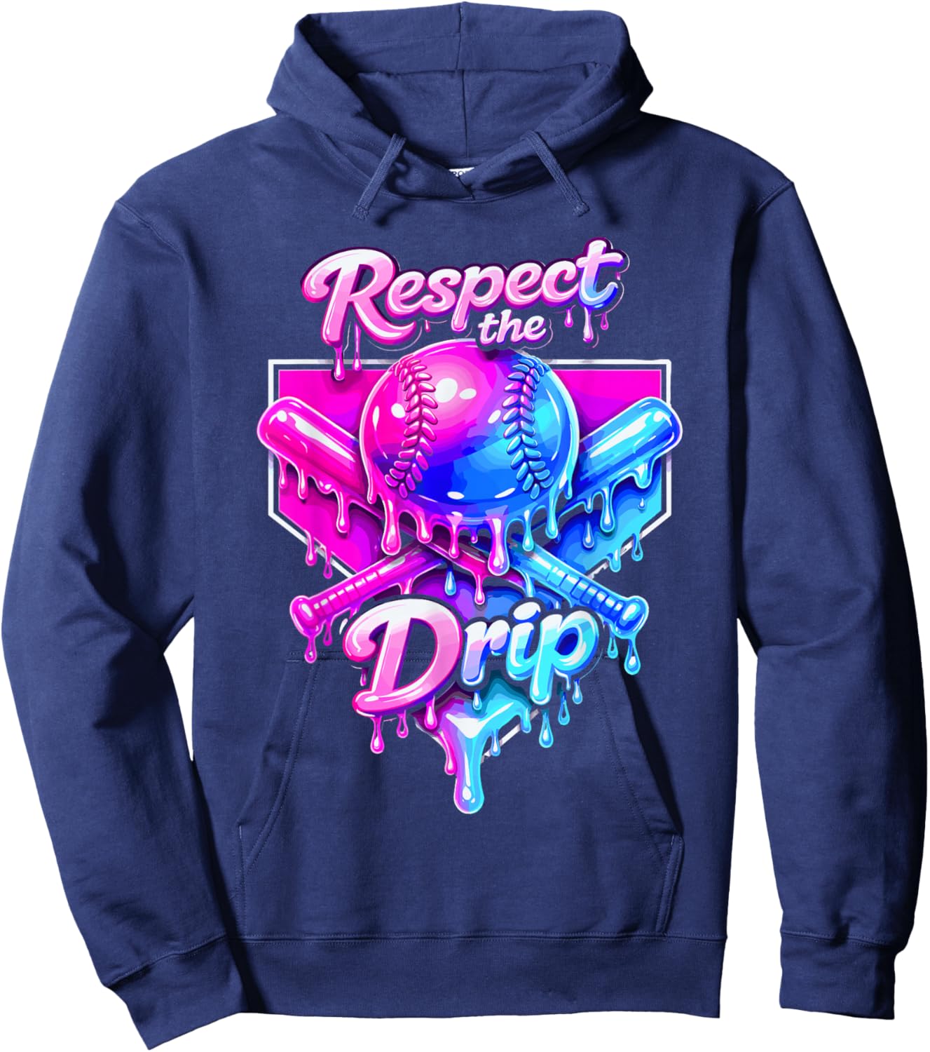 Baseball Ice Cream Drip Boys Ice Cream Sprinkle Respect Drip Hoodie - Hoodie | Navy