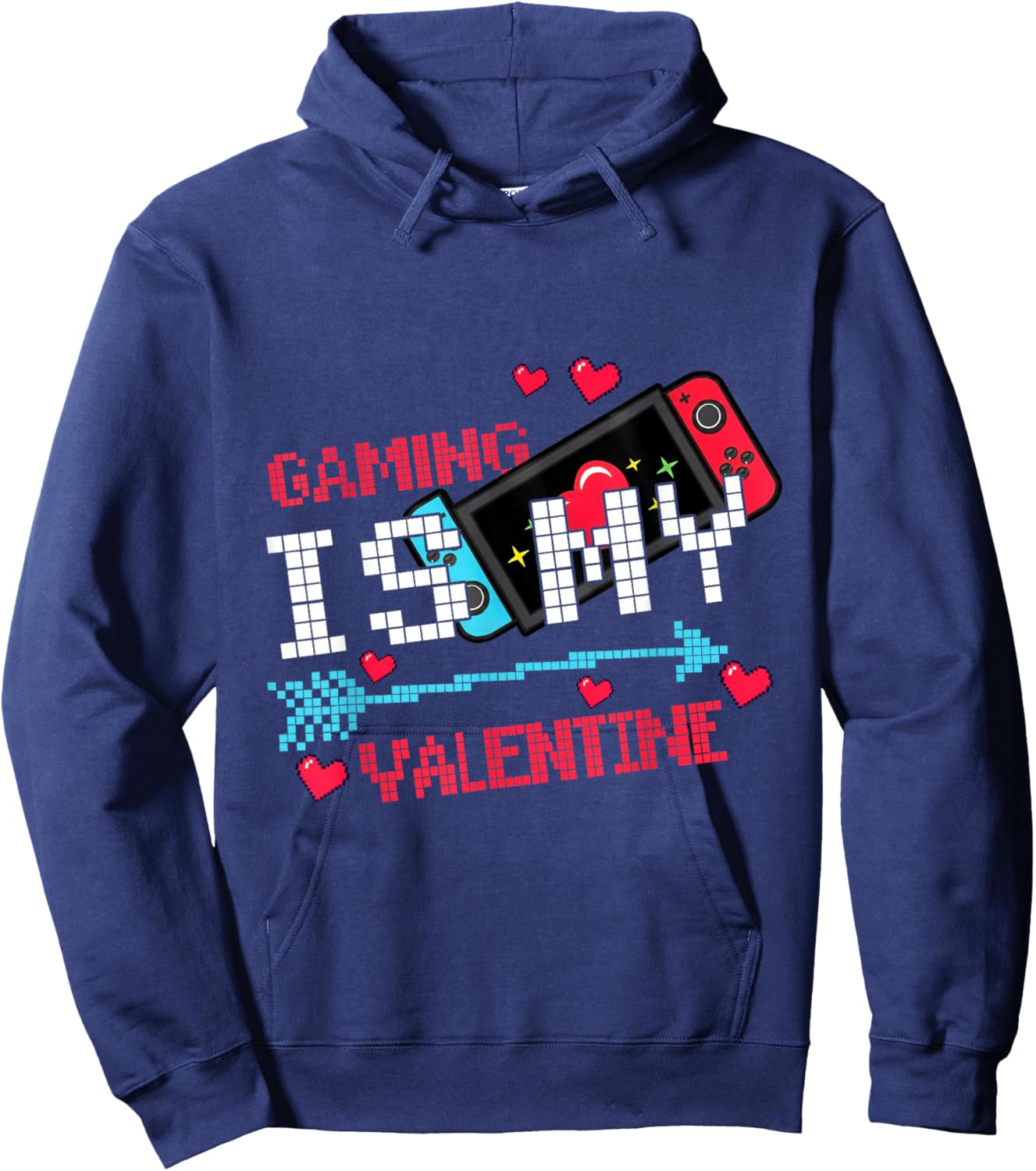 Gaming is My Valentine Funny Gamer Love Pixel Retro Cute Hoodie - Hoodie | Navy