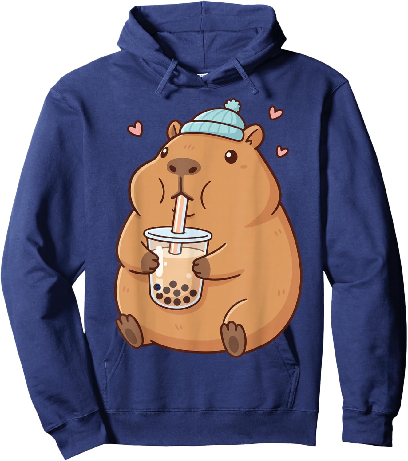 Cute Capybara Drinking Boba Bubble Tea Hoodie - Hoodie | Navy