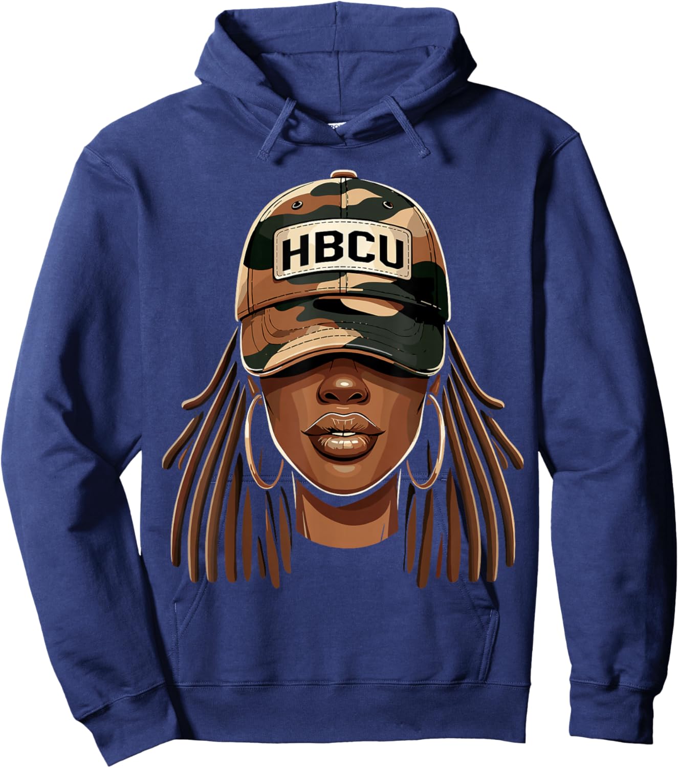 HBCU Black Girl with Cap Camo Afro Woman Hoodie - Hoodie | Navy