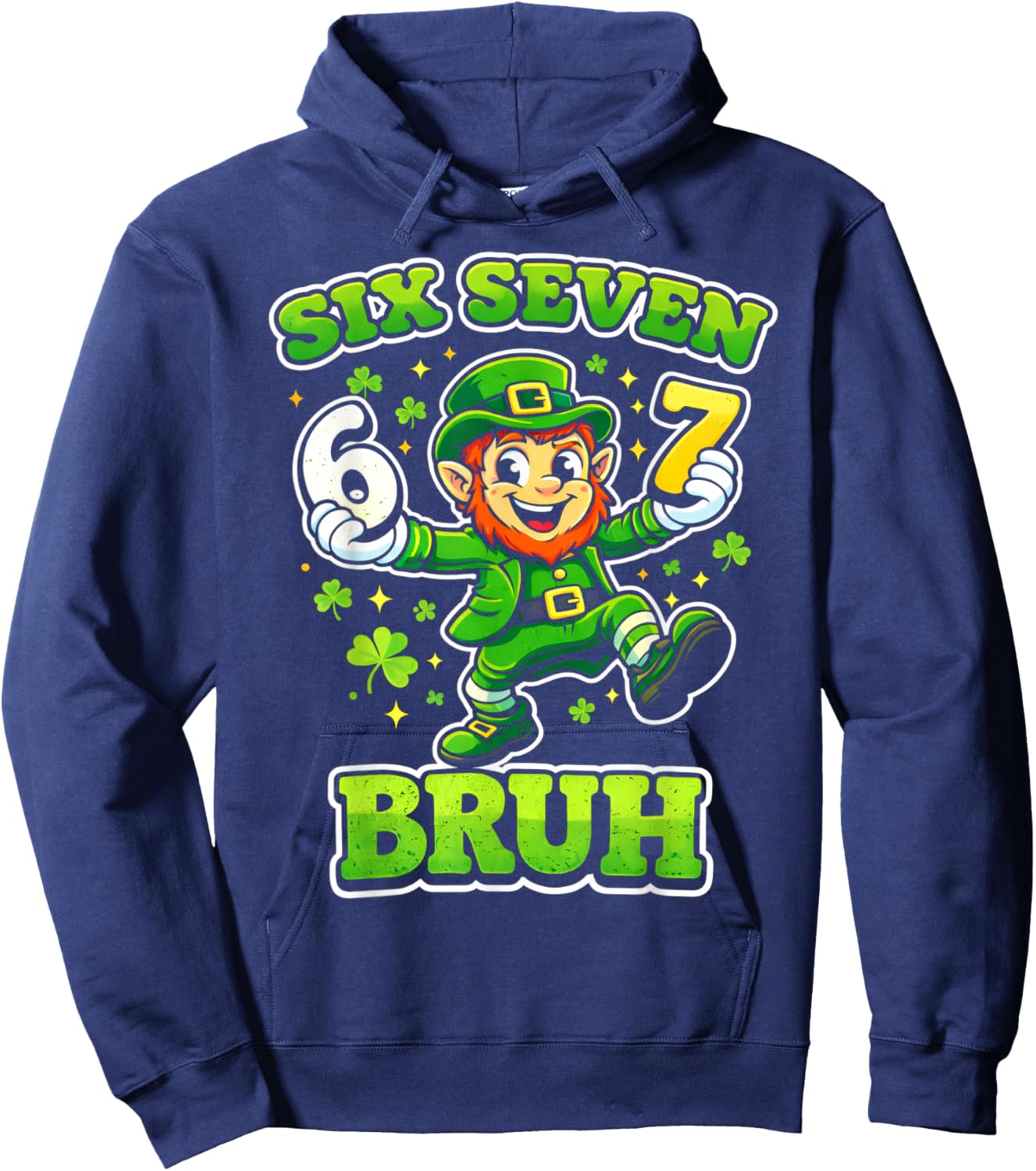 St Patrick's Boys Kids Girls Funny six Seven Leprechaun 67 Hoodie - Hoodie | Navy