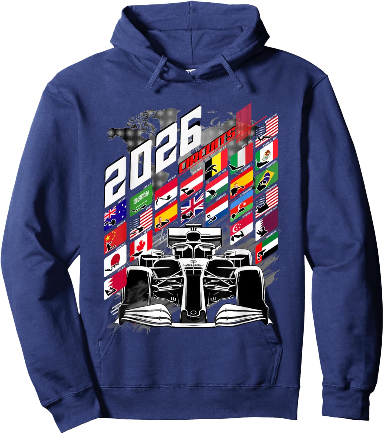 2026 Calendar Racing Circuit Schedule Gear Places Hoodie - Hoodie | Navy