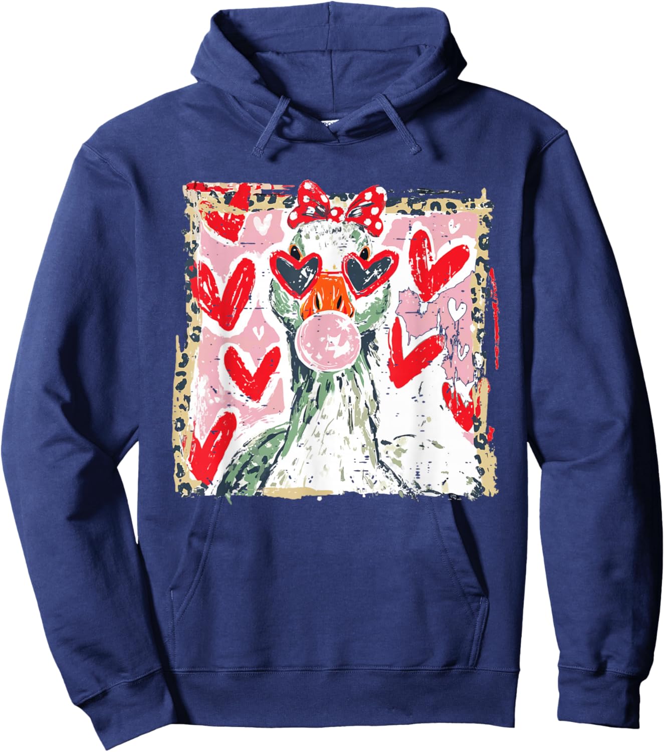 Vintage Cute Silly Goose Animal Valentine Duck XOXO Hearts Hoodie - Hoodie | Navy
