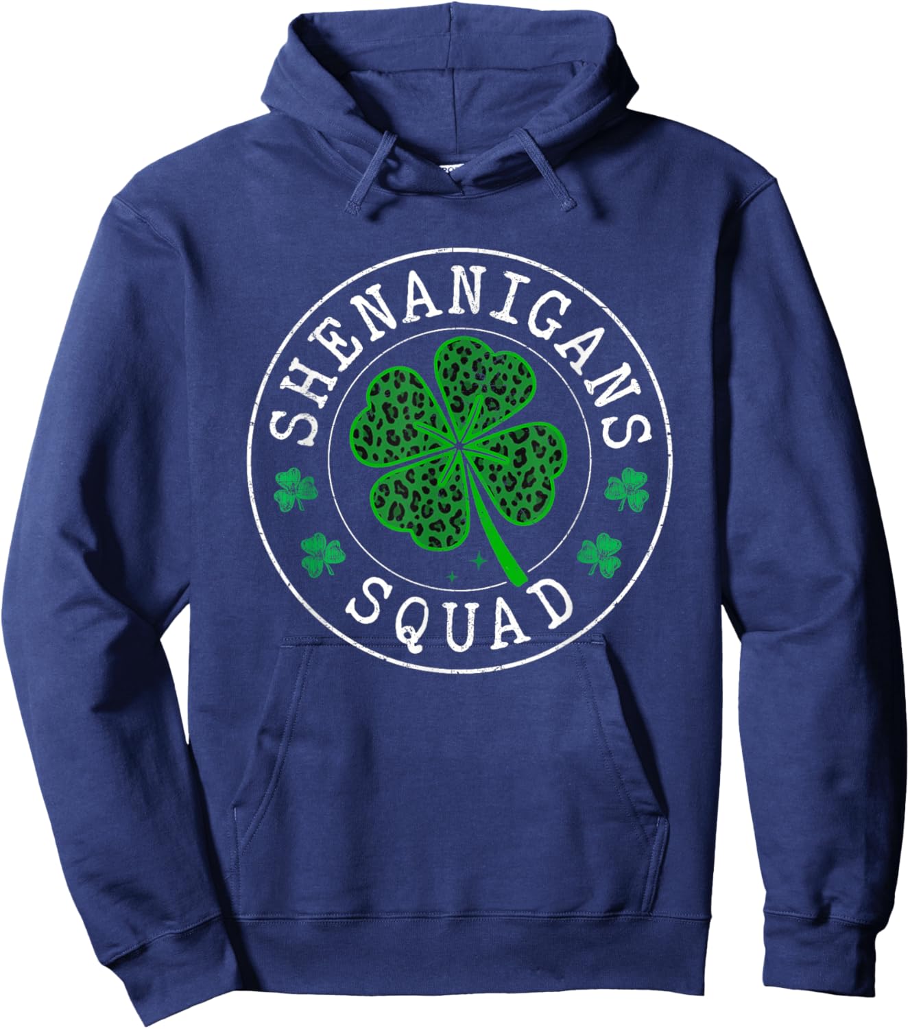 Shenanigans Squad Funny Leopard Clovers St Patrick Day Hoodie - Hoodie | Navy