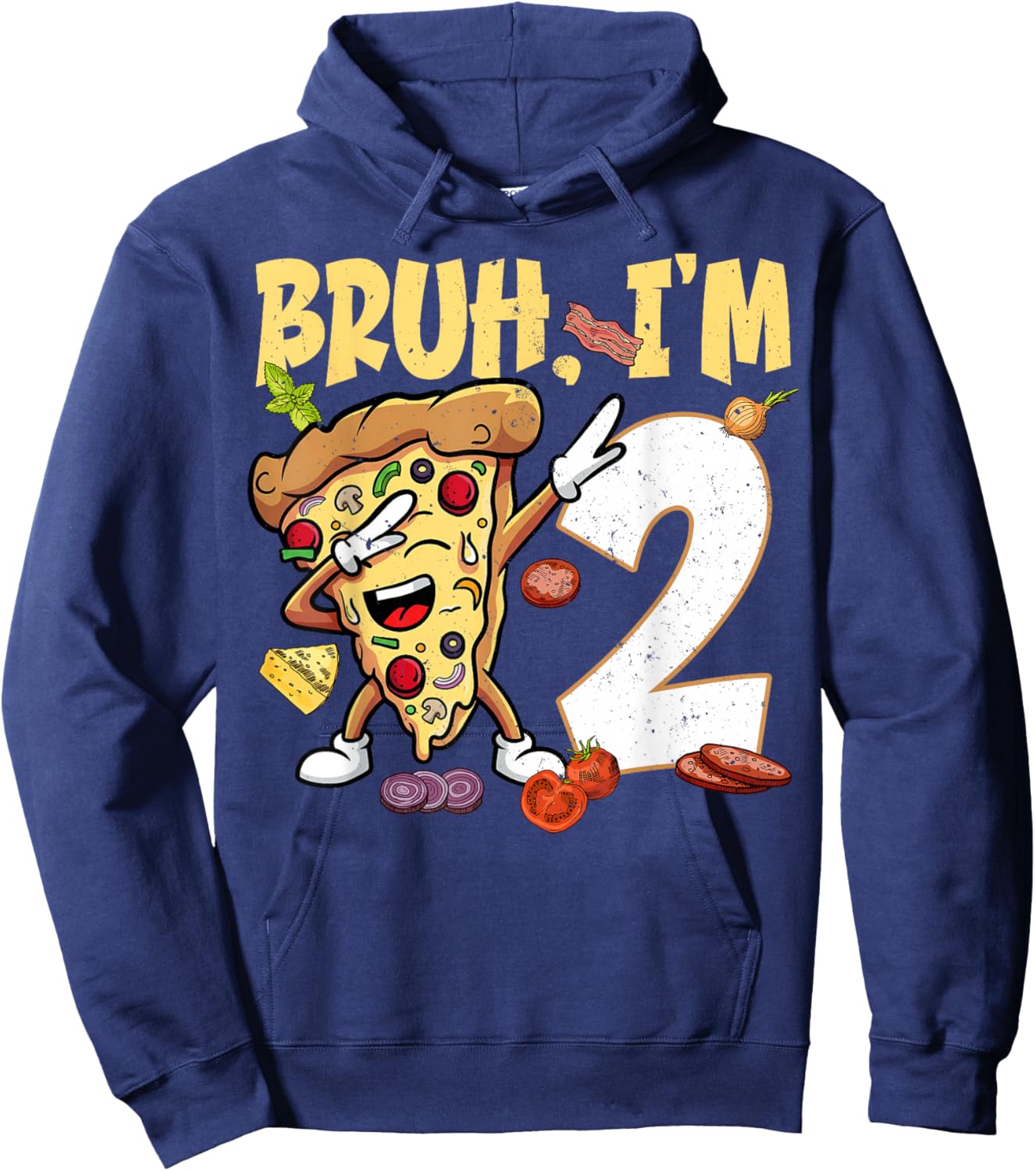 Bruh I'm 2 Years Old 2nd Birthday Dabbing Pizza Boy Girl Hoodie - Hoodie | Navy