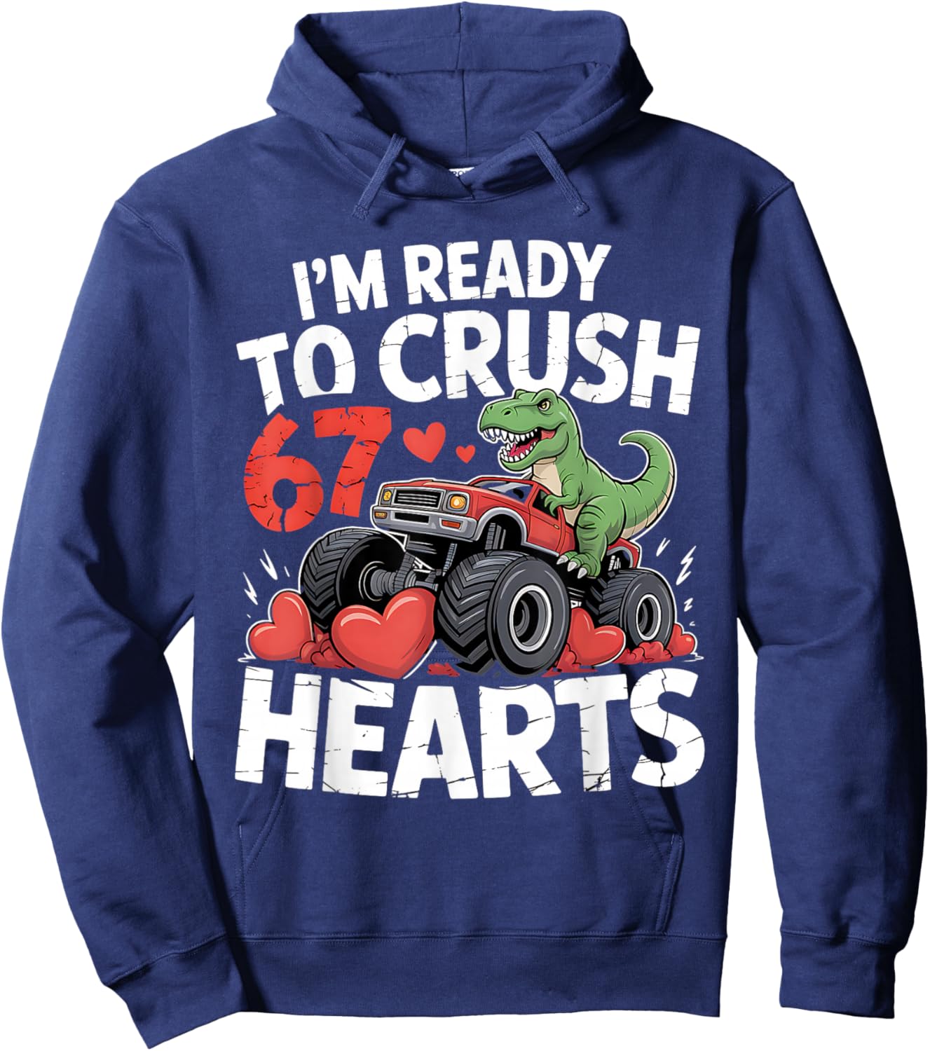 Valentine's Day Boys Valentine Funny 67 Kids Girls Truck Hoodie - Hoodie | Navy
