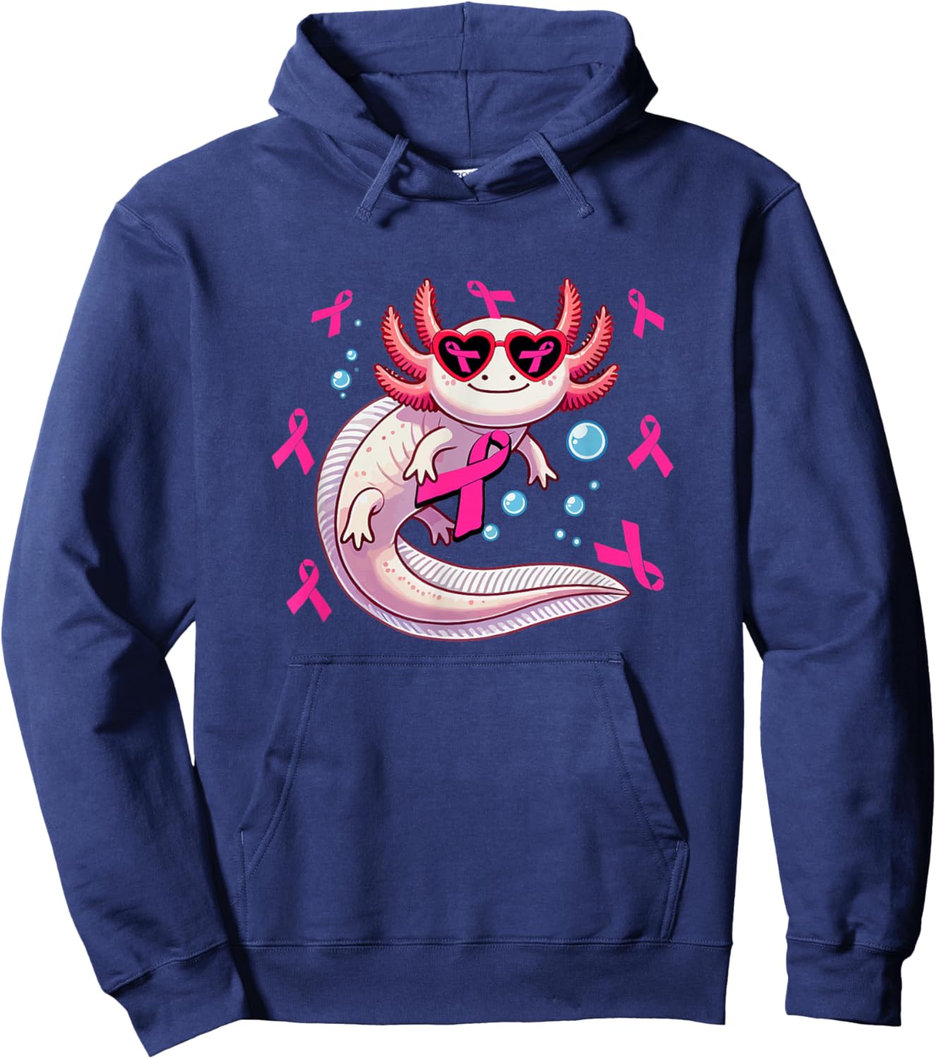 Axolotl Breast Cancer Awareness Pink Ribbons Women Lover Hoodie - Hoodie | Navy