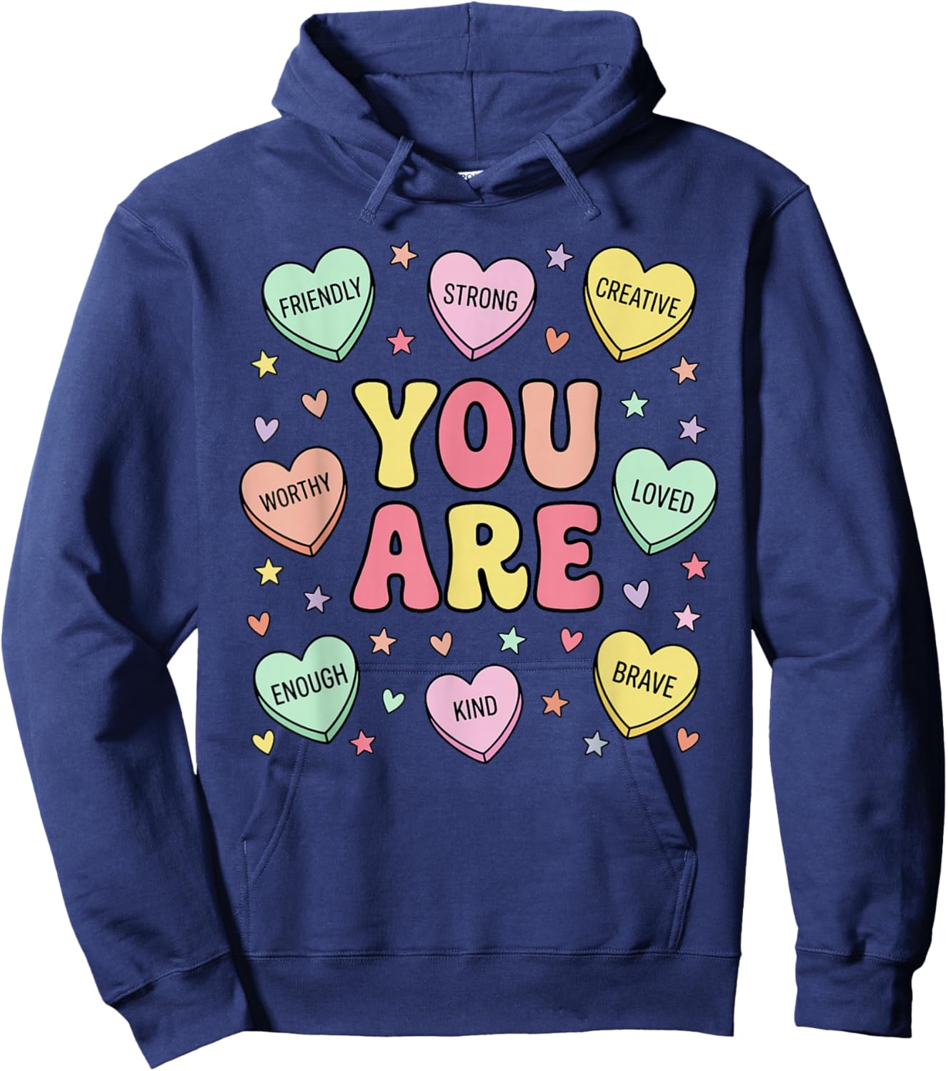 Positive Affirmations You are Loved Worthy Enough in Hearts Hoodie - Hoodie | Navy