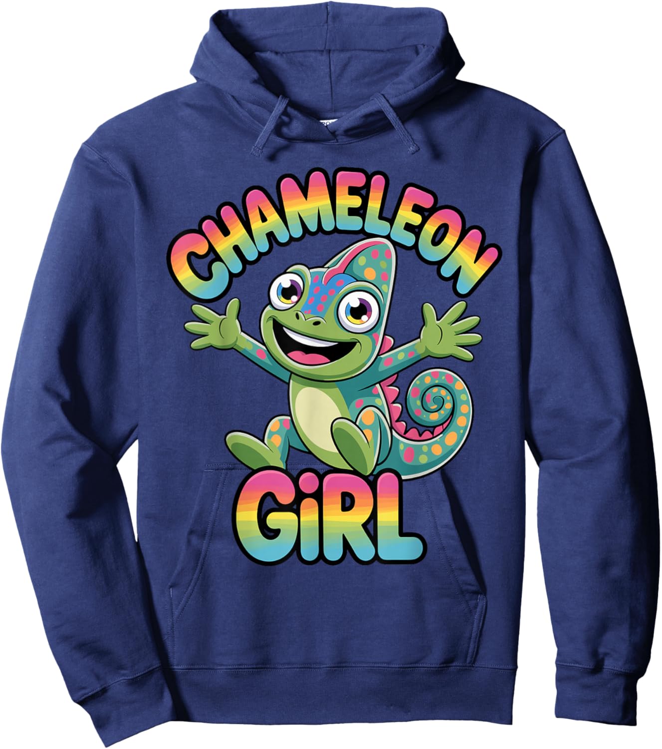 Reptile Modern Colorful Lovely Unique Retro Sweet Chameleon Hoodie - Hoodie | Navy