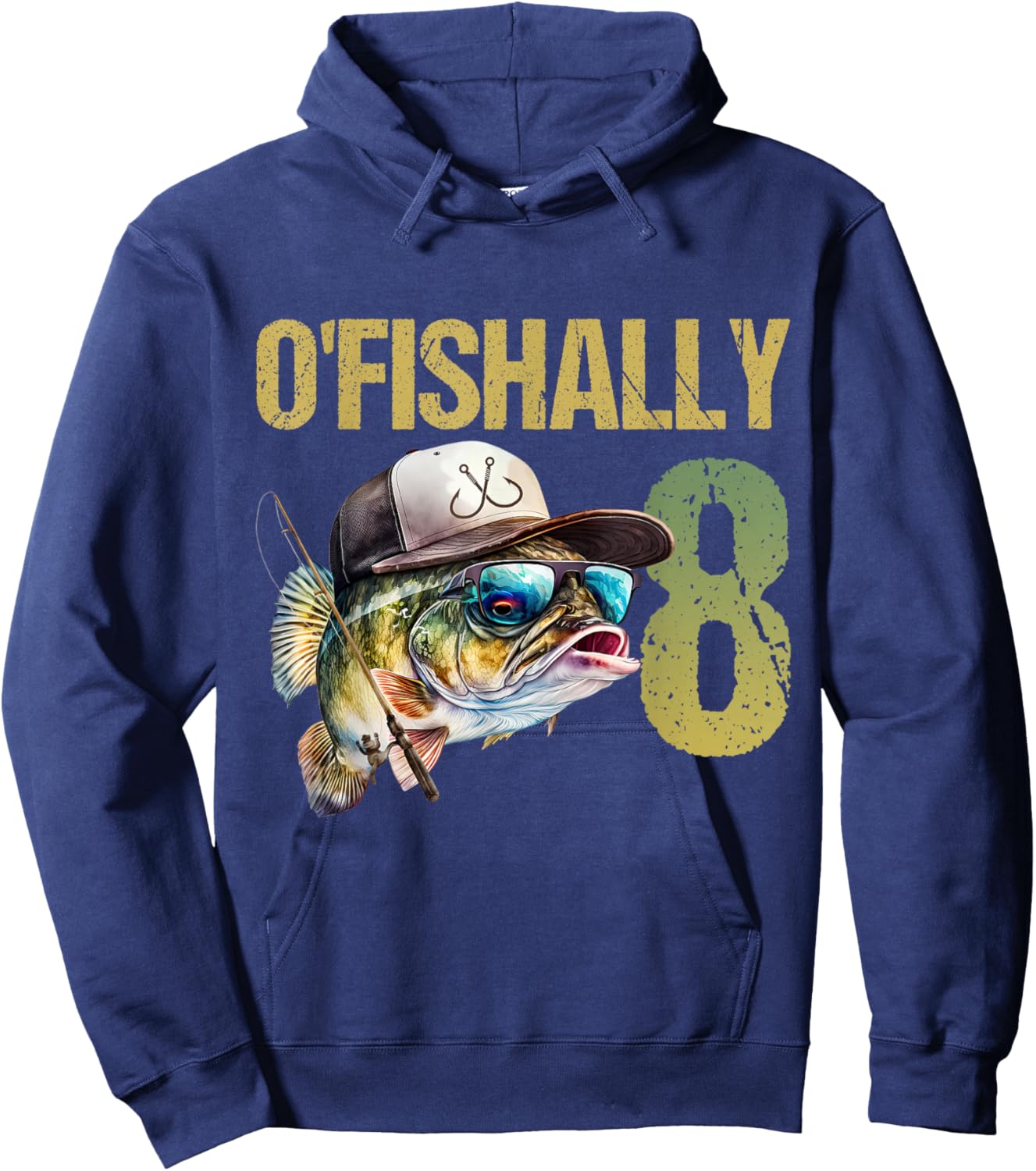 O'fishally 8 Years Old Funny Fishing 8th Birthday Boy Fish Hoodie - Hoodie | Navy