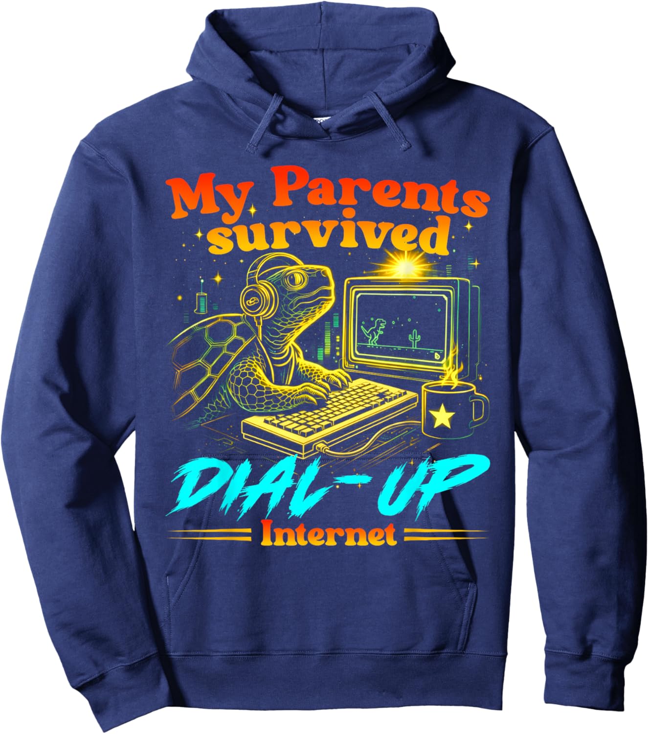 Retro Funny My Parents Survived Dial Up Internet Tech Humor Hoodie - Hoodie | Navy