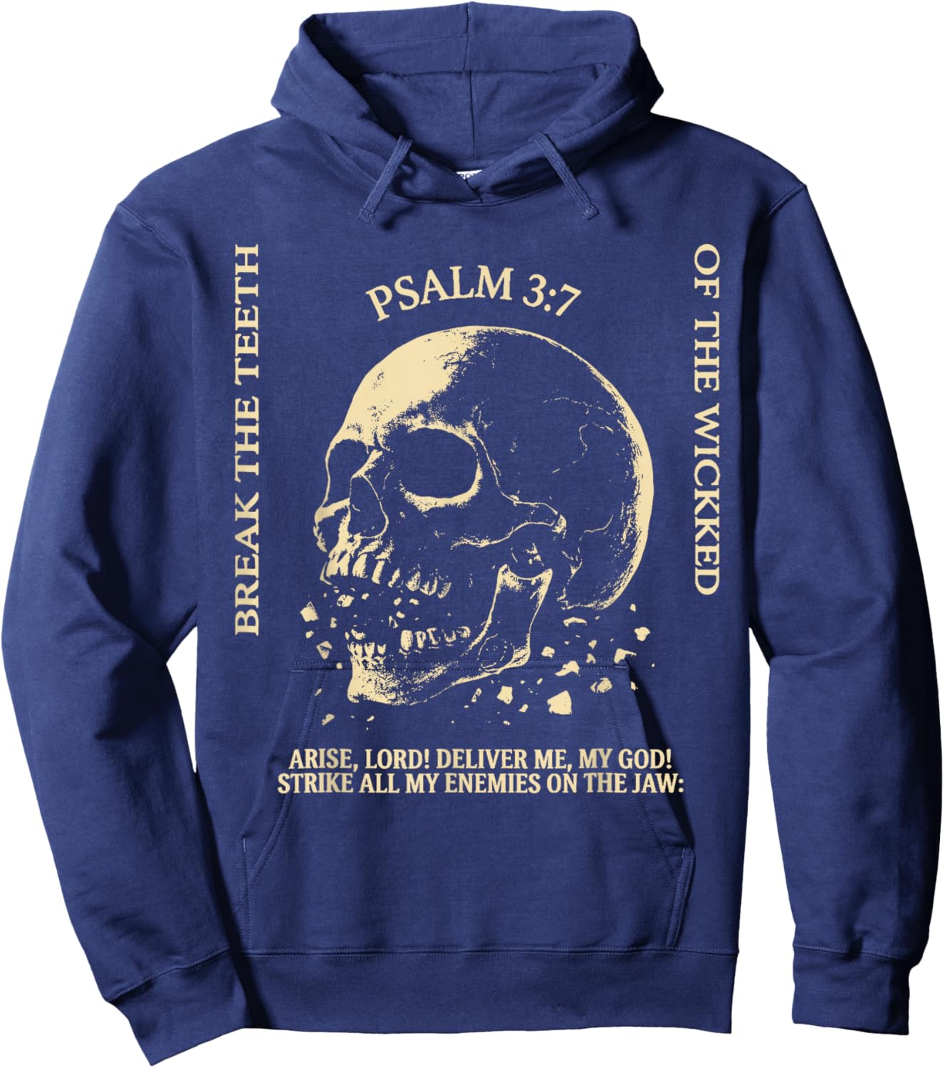 Psalm 3:7 Vintage Skull Christian Religious Bible Verse Hoodie - Hoodie | Navy