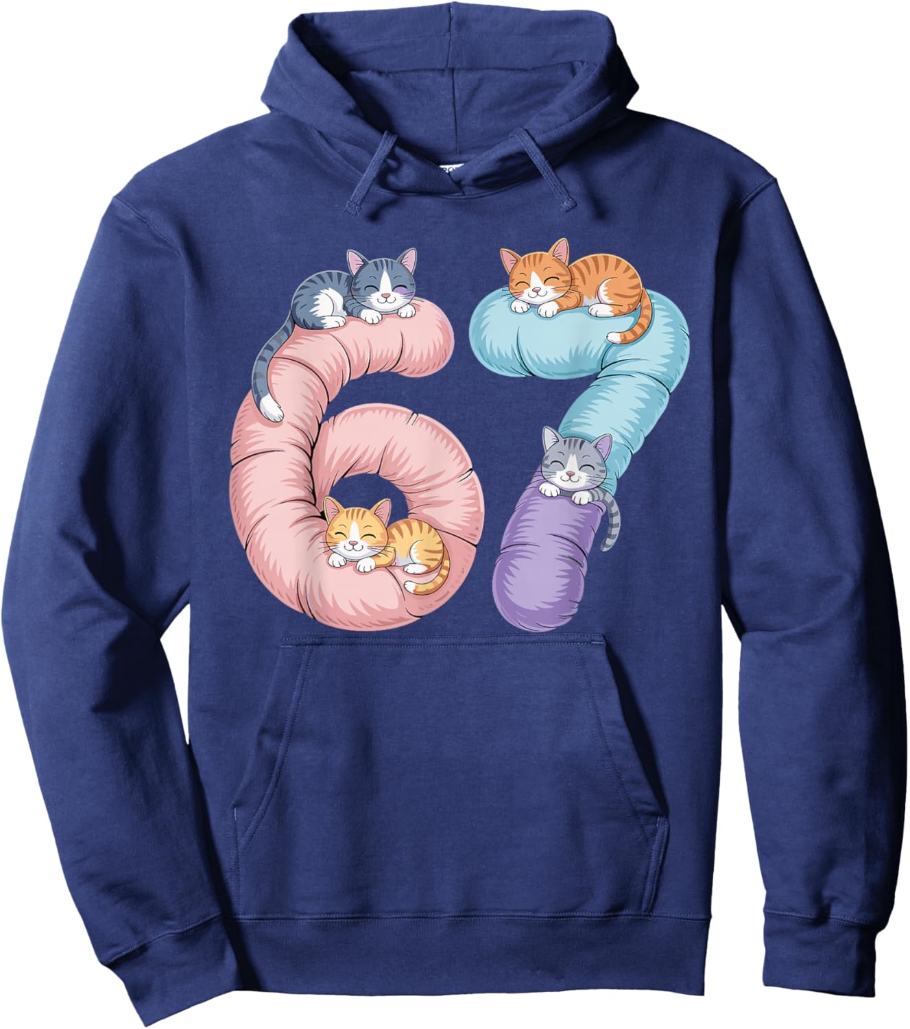 Cute 67 Cat Meme Design Hoodie - Hoodie | Navy
