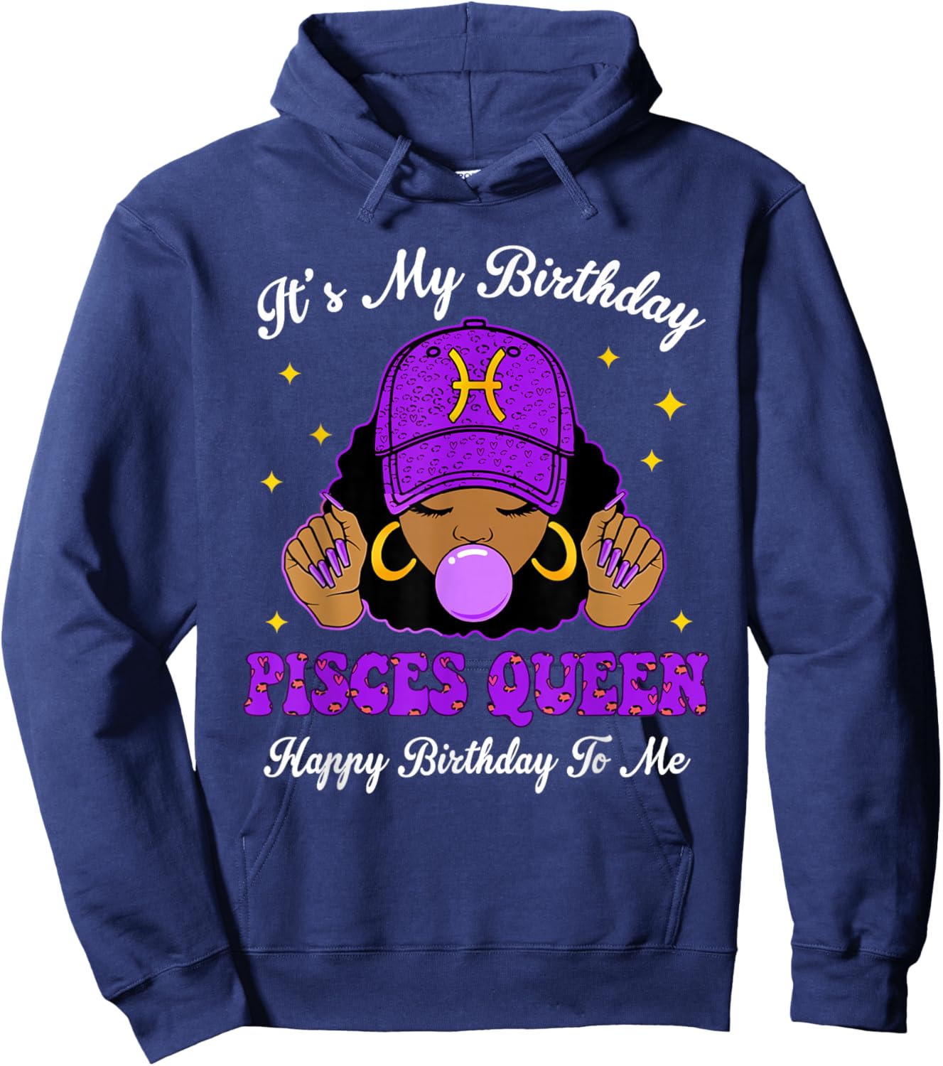 It's My Birthday Pisces Queen Purple Black Girl Women Cap Hoodie - Hoodie | Navy