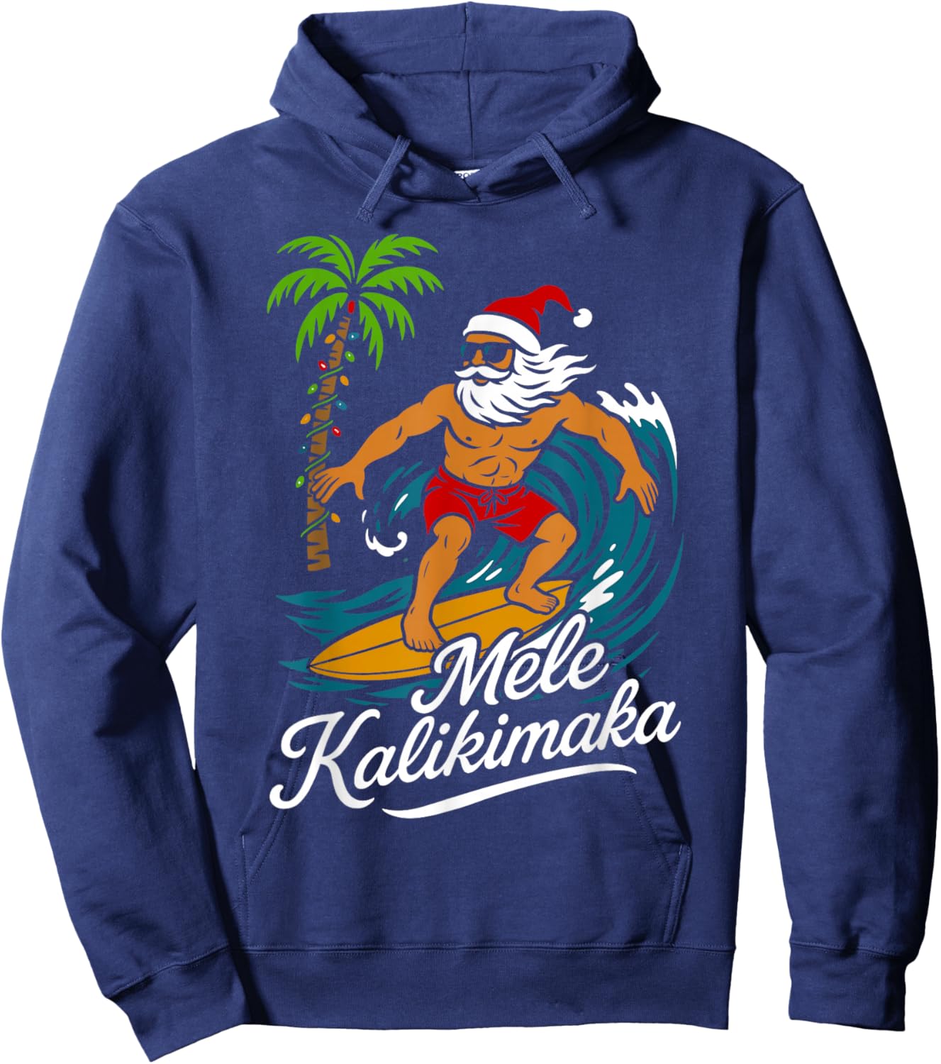 Mele Kalikimaka Hawaiian Christmas in July Hawaii Santa Hoodie - Hoodie | Navy