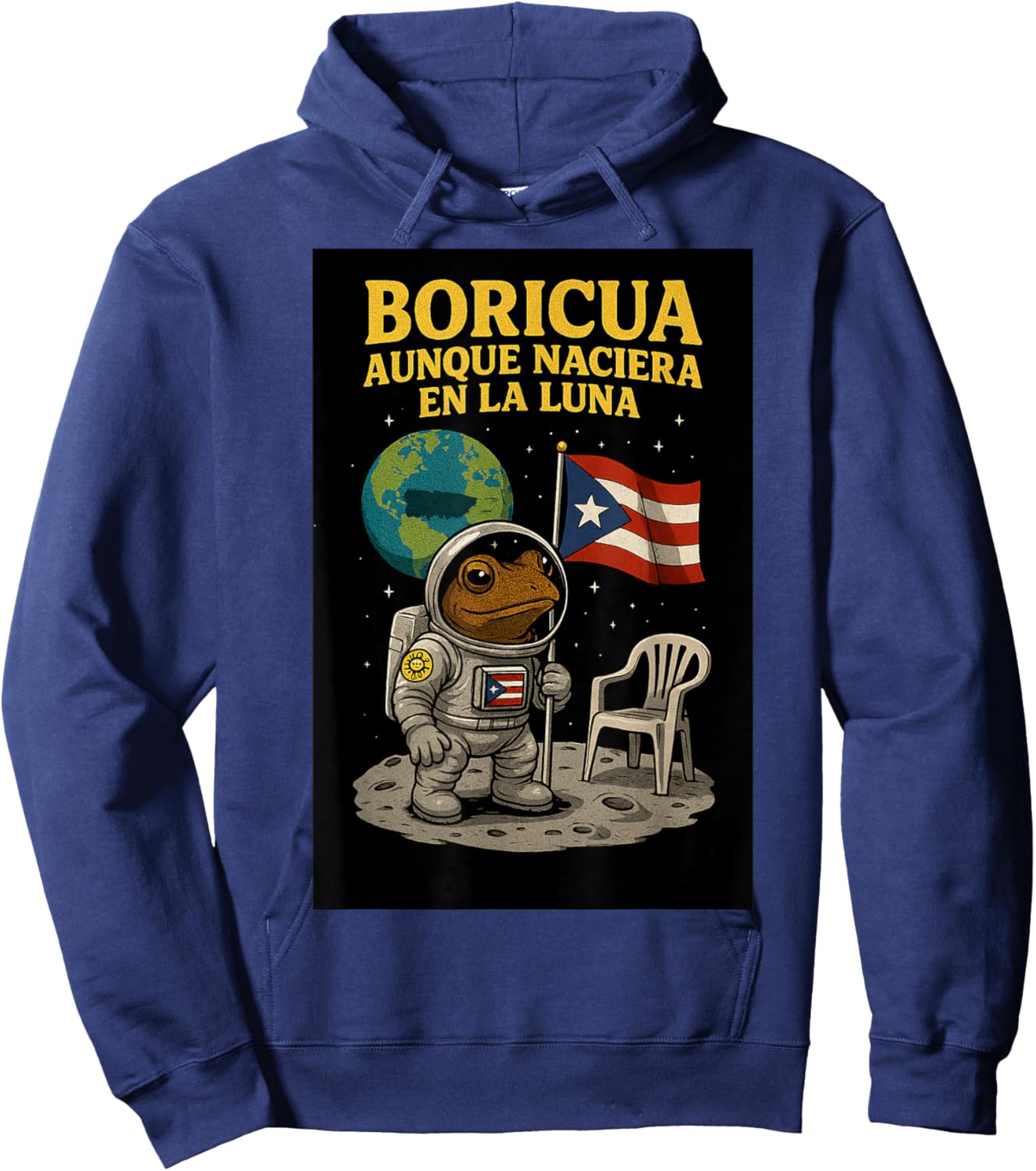 Puerto Rico Flag Boricua Pride Aunque Naciera en la Luna Hoodie - Hoodie | Navy