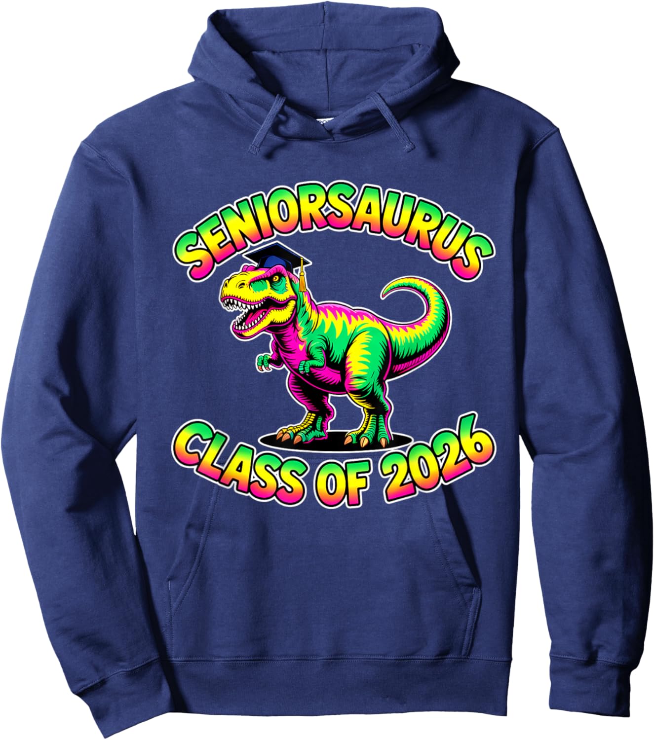 Retro Class 2026 T-Rex Seniorsaurus Seniors Graduation Funny Hoodie - Hoodie | Navy