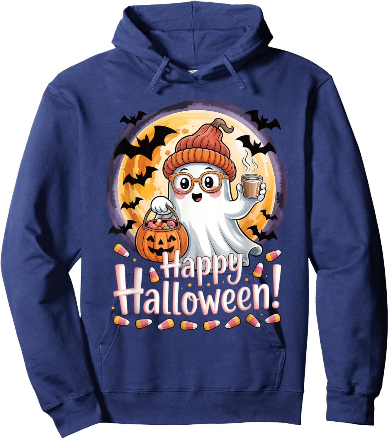 Halloween Cute Ghost Pumpkin Bats Moon Girls Kids Women Hoodie - Hoodie | Navy