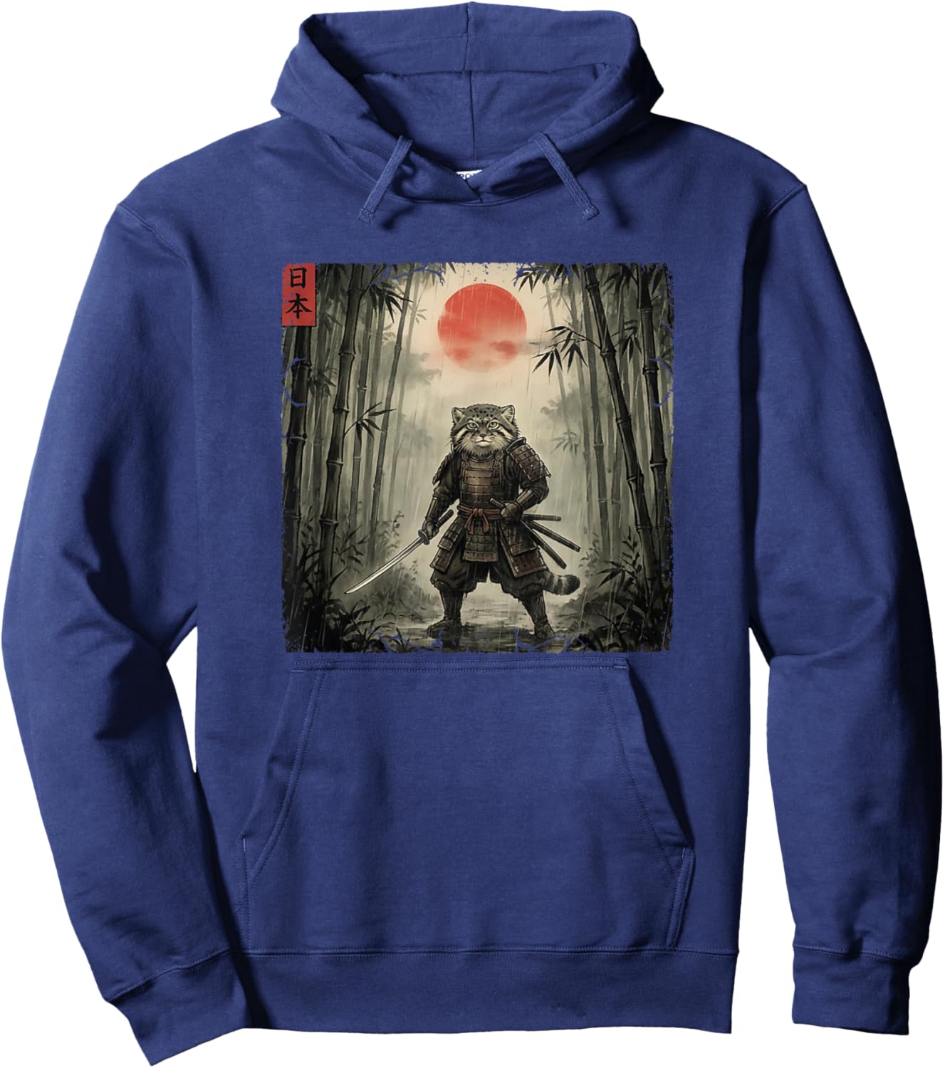 Ukiyo-e Japanese Vintage Warrior Samurai Manul Pallas´s Cat Hoodie - Hoodie | Navy