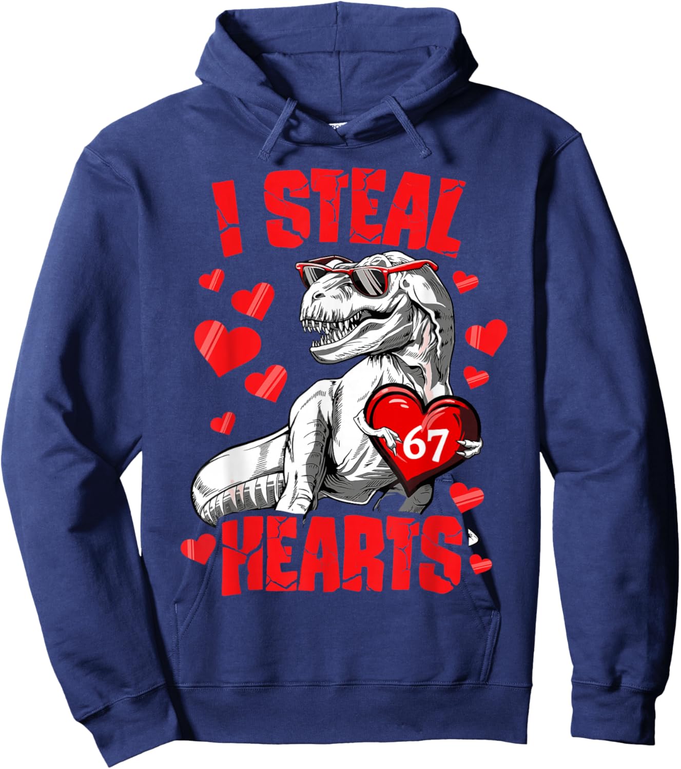 I Steal 67 Hearts Valentine’s Day 67 Meme 6 7 T Rex Boys Hoodie - Hoodie | Navy