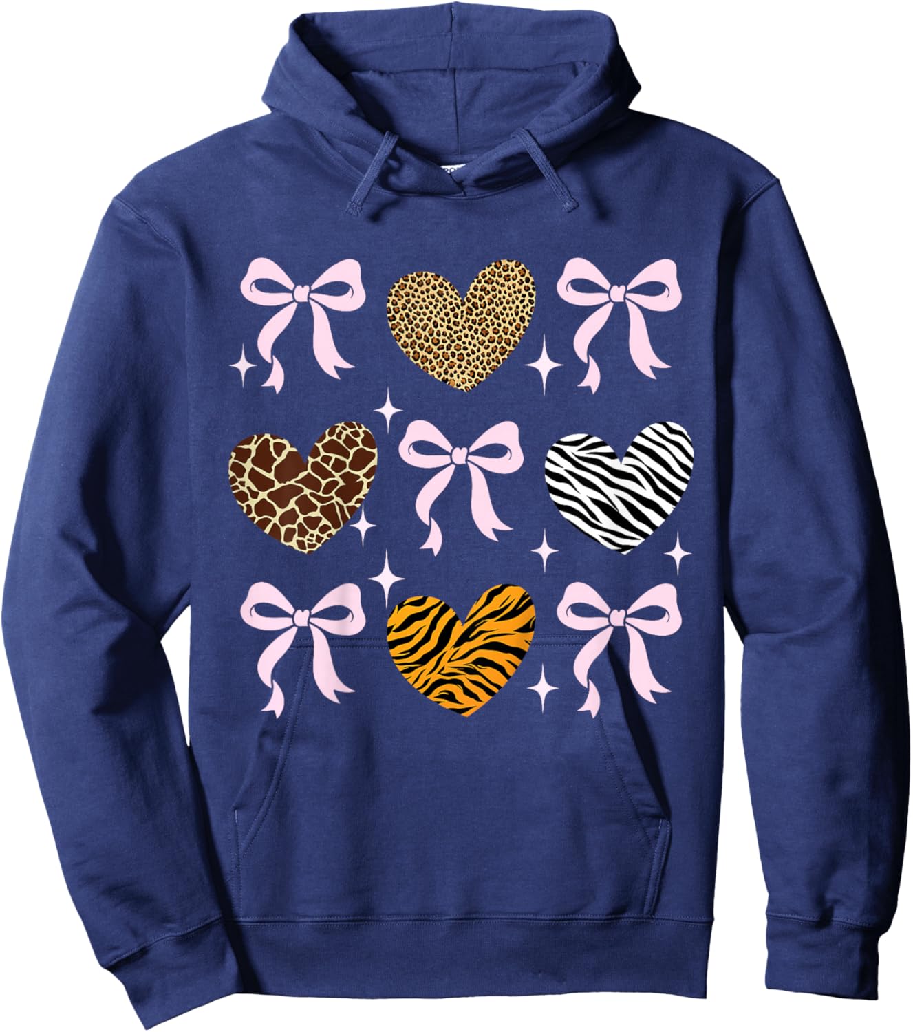 Girls Animal Print Bow Clothes Kids Cheetah Leopard Heart Hoodie - Hoodie | Navy
