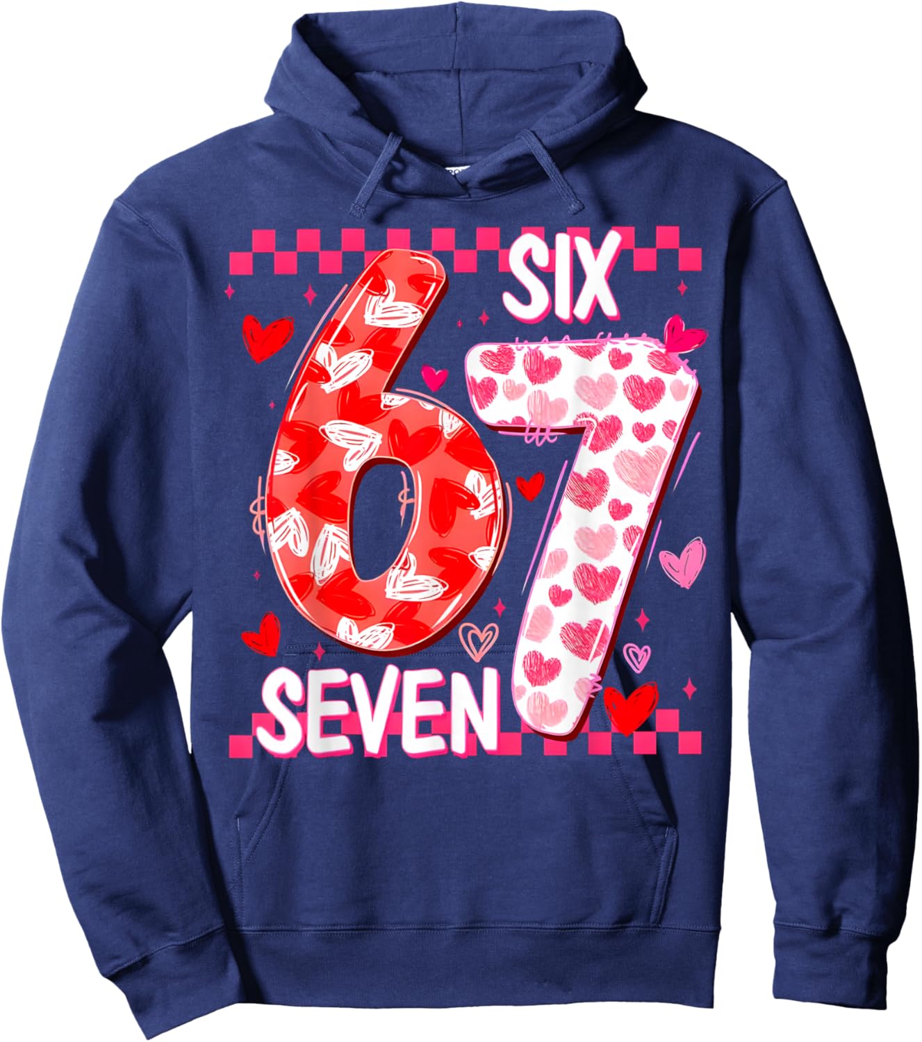 Cute Pink 67 Valentine Six Seven Funny Meme Women Girls Hoodie - Hoodie | Navy