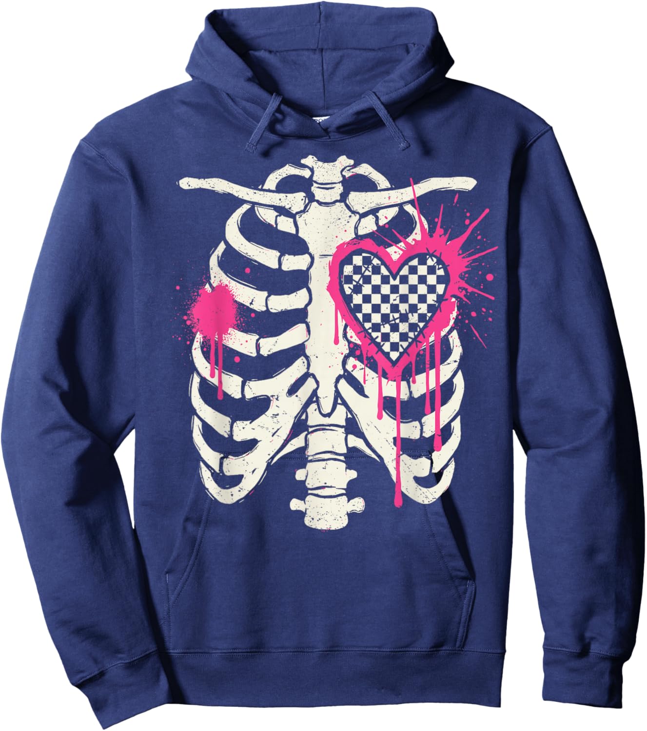 Scenecore Ribs & Heart | Still Emo Y2K 2000s Alt Mall Goth Hoodie - Hoodie | Navy