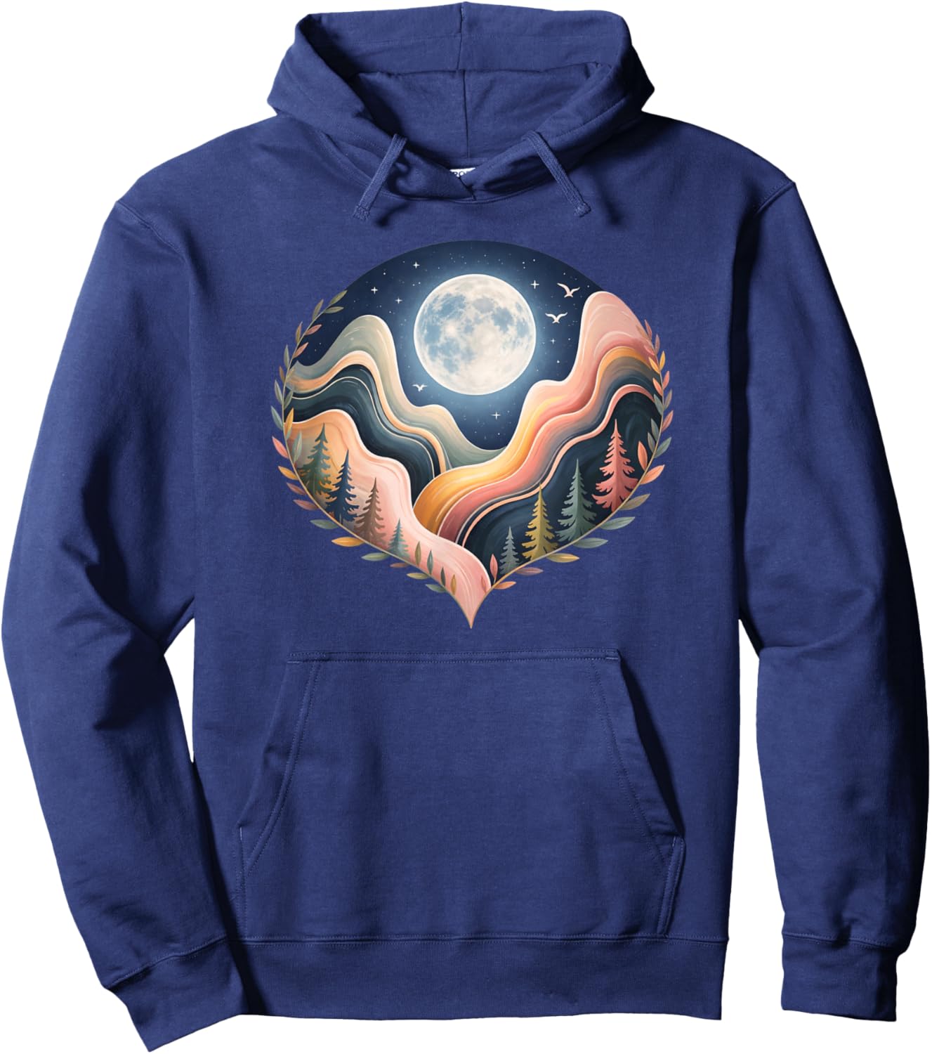 Heart-Shaped Nature Landscape Art, Scenic Moon Hoodie - Hoodie | Navy
