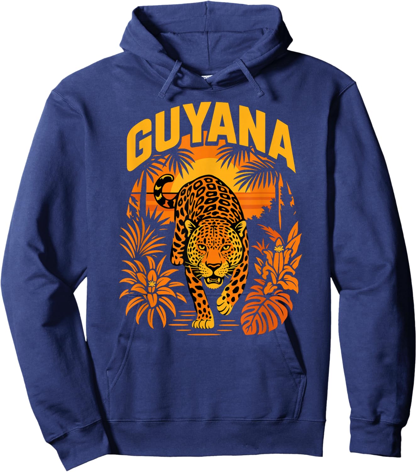 Guyana Jaguar, Sunset Jungle Cat, Tropical Wildlife Animal Hoodie - Hoodie | Navy