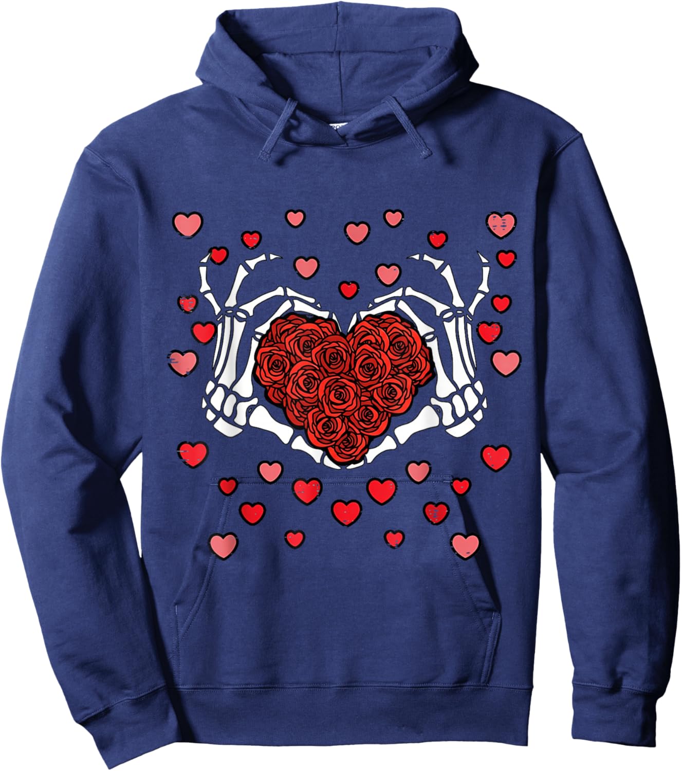 Valentine Skeleton Hand Heart Funny Valentine Love Men Women Hoodie - Hoodie | Navy