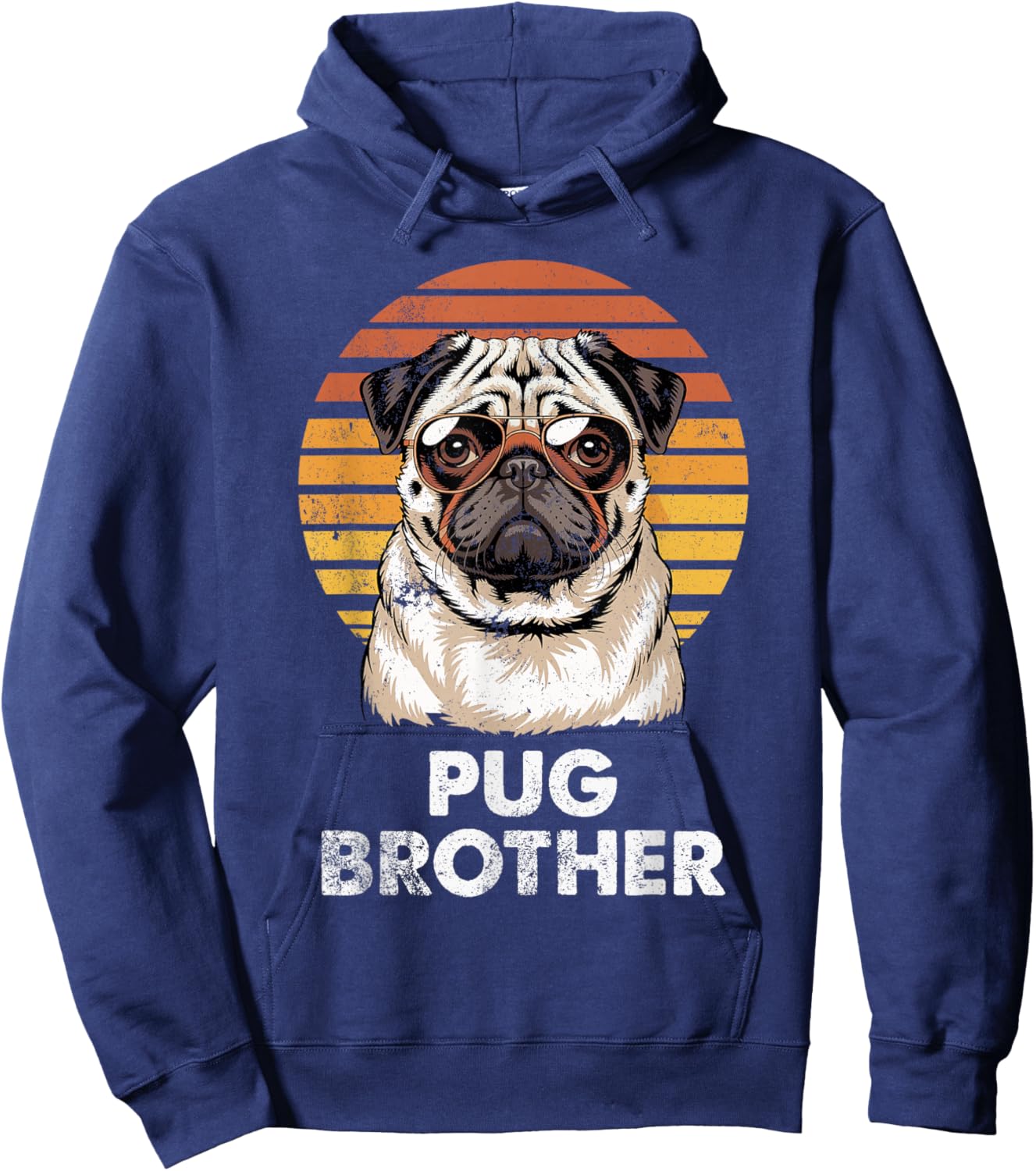 Cool Retro Pug Brother Funny Vintage Dog Owner Hoodie - Hoodie | Navy