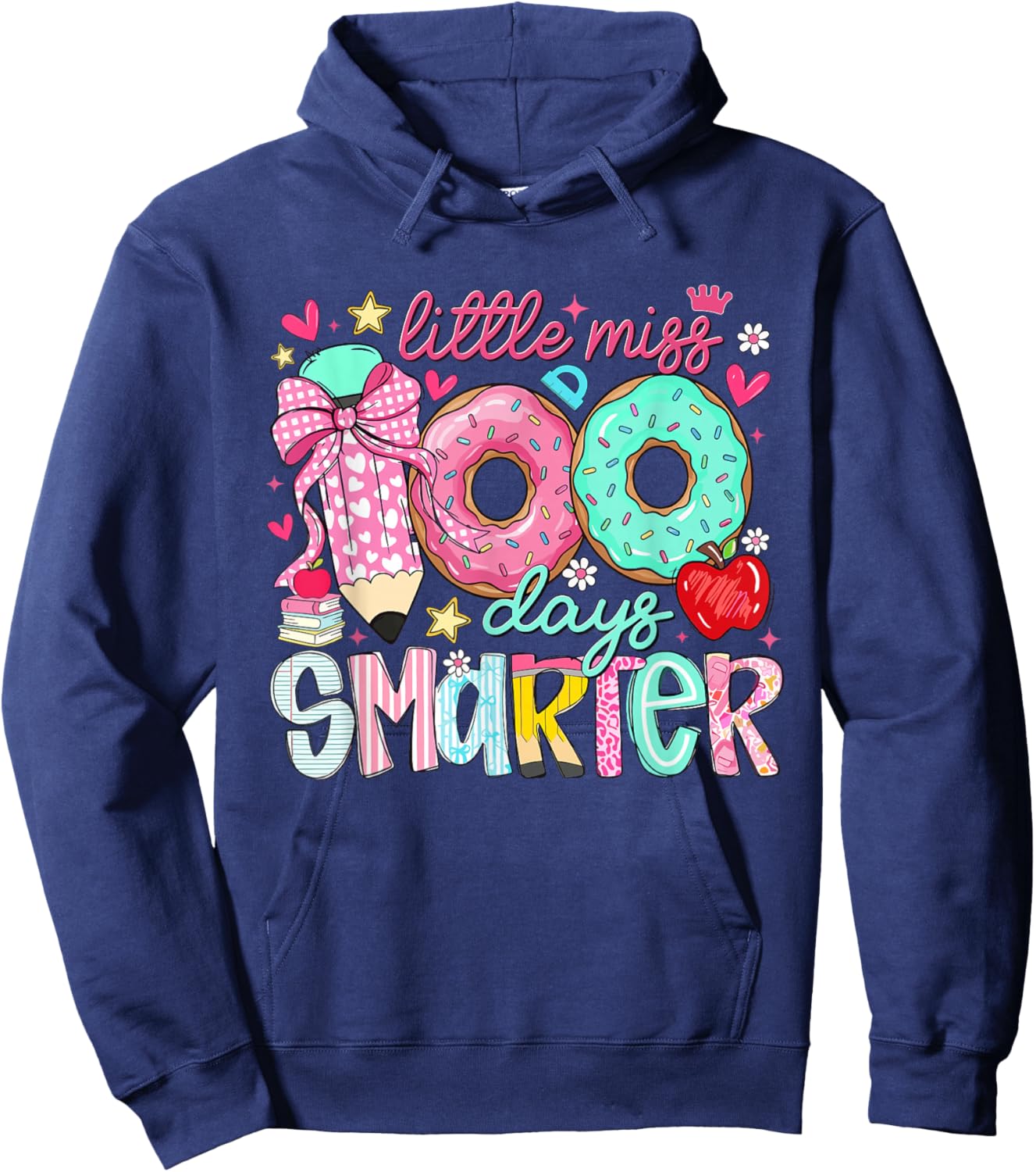 Little Miss 100 Days Smarter Girls Kids 100th Day of School Hoodie - Hoodie | Navy