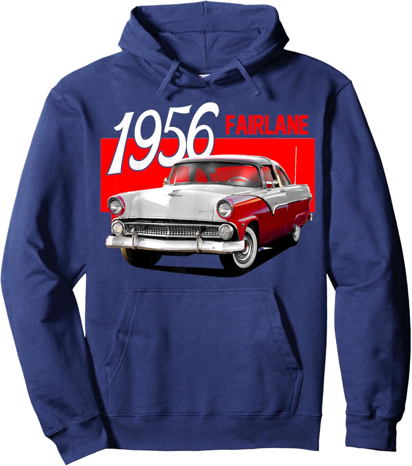 1956 56 Fairlane Red Classic Vintage Old Car USA Flag Hoodie - Hoodie | Navy
