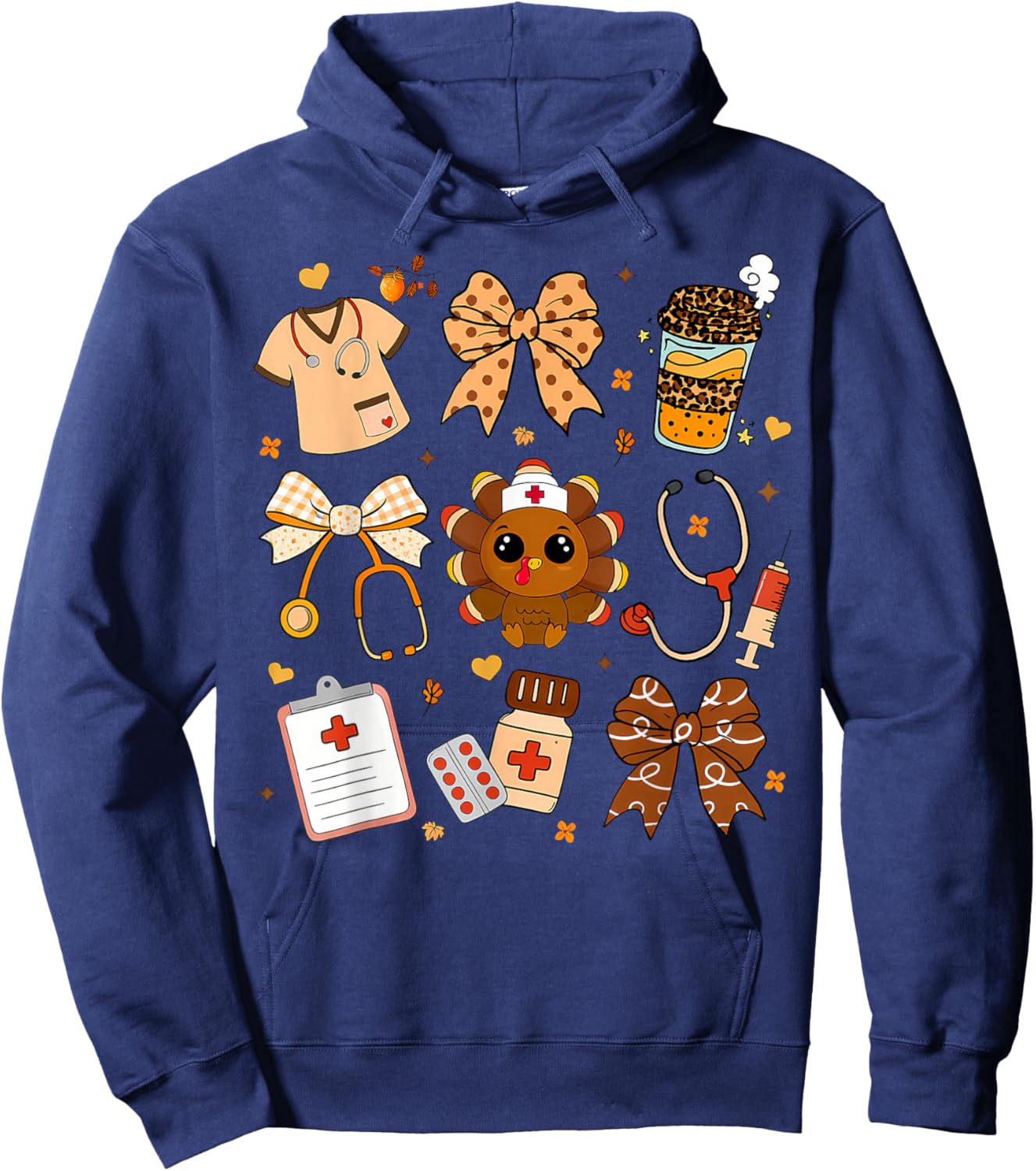 Retro Pumpkin Nurse Life Stethoscope Fall Autumn Funny Nurse Hoodie - Hoodie | Navy